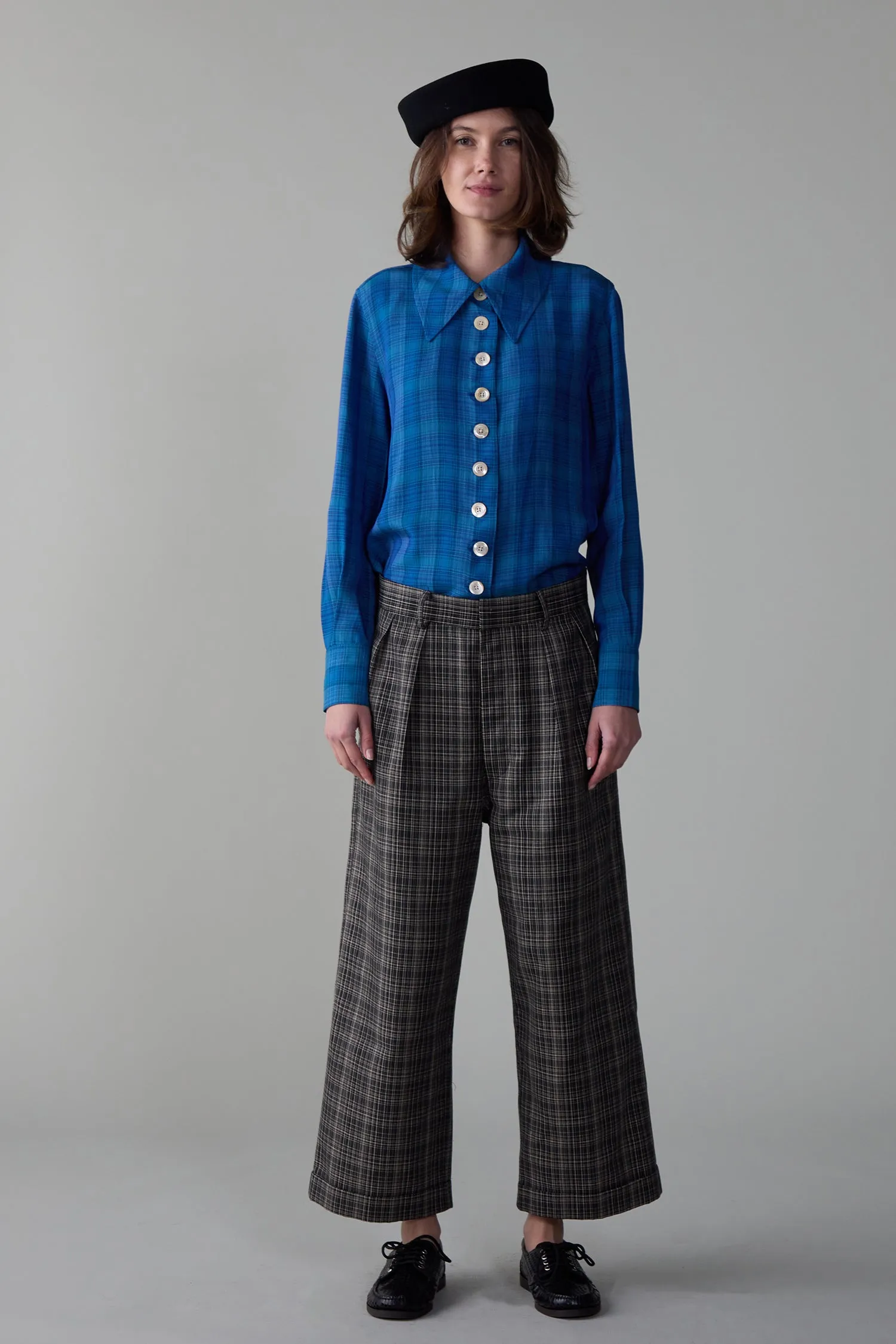 CARISSA SHIRT | TEAL VISCOSE PLAID sold by Caron Callahan product image thumbnail 4