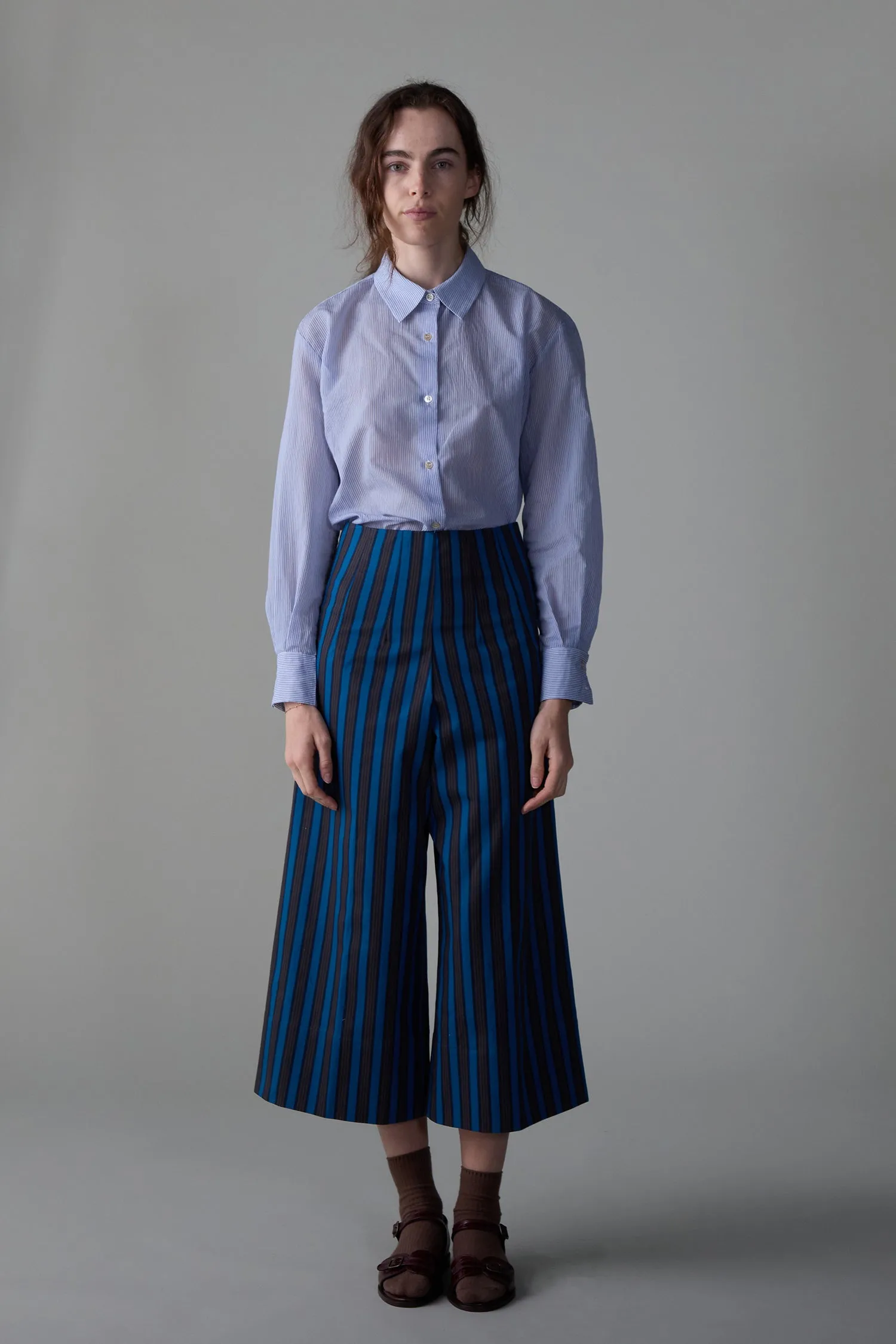 ELLIS PANT | TEAL COTTON STRIPE sold by Caron Callahan