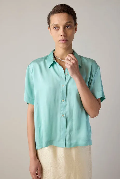 APRIL SHIRT | AQUA VISCOSE SATIN sold by Caron Callahan product image thumbnail 2