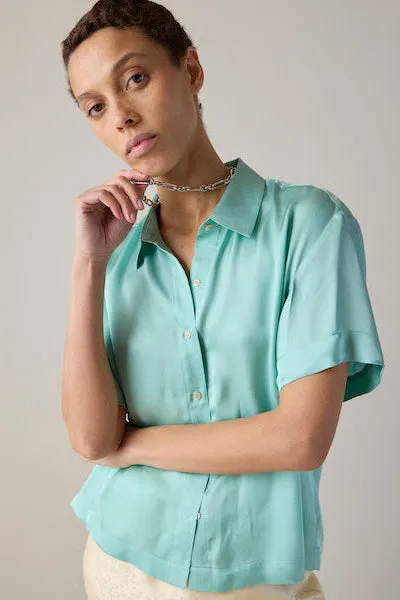 APRIL SHIRT | AQUA VISCOSE SATIN sold by Caron Callahan