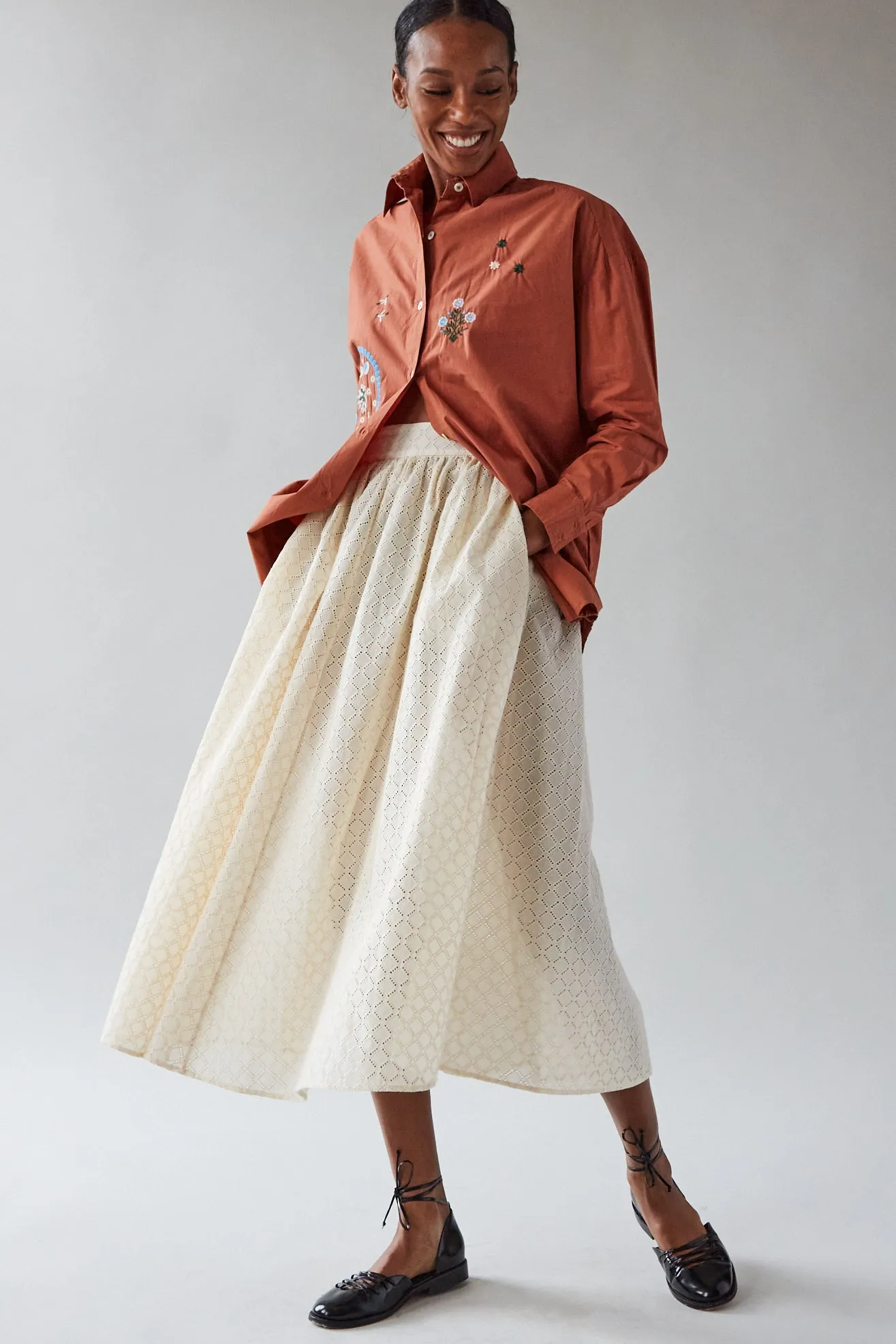 RITA SKIRT | NATURAL EYELET VOILE sold by Caron Callahan
