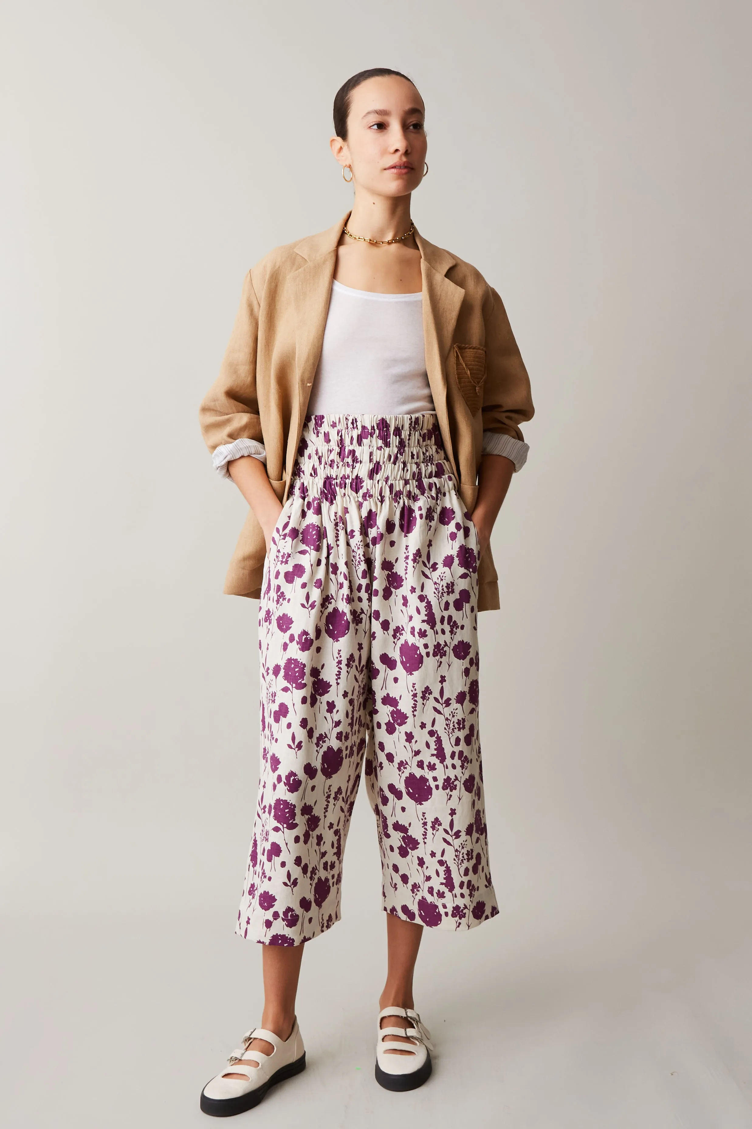 NORA PANT | PLUM FLOATING FLORAL LINEN sold by Caron Callahan product image thumbnail 2