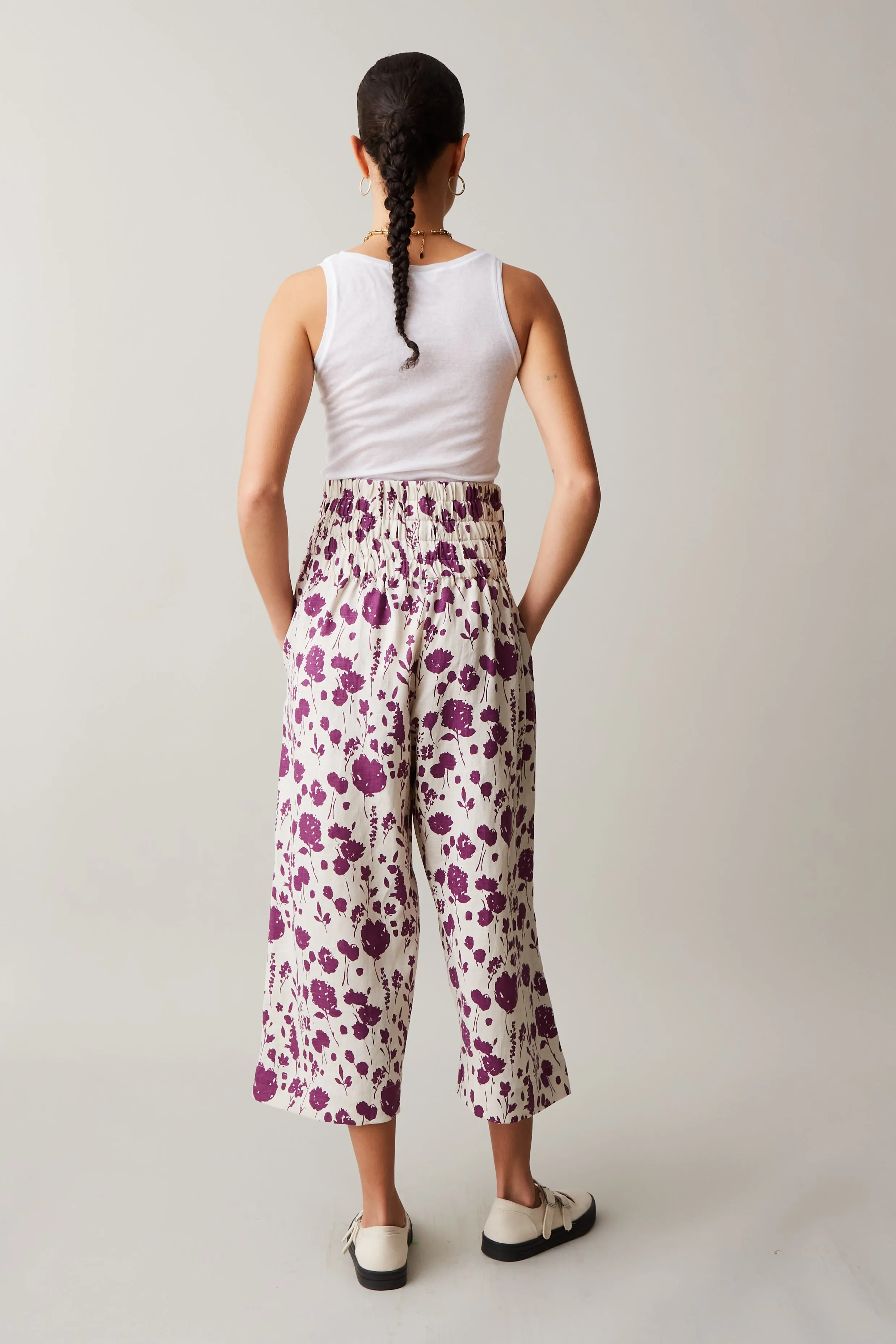 NORA PANT | PLUM FLOATING FLORAL LINEN sold by Caron Callahan product image thumbnail 5
