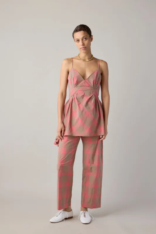 JOSIE PANT | MUSHROOM & HOT PINK PLAID made by Caron Callahan