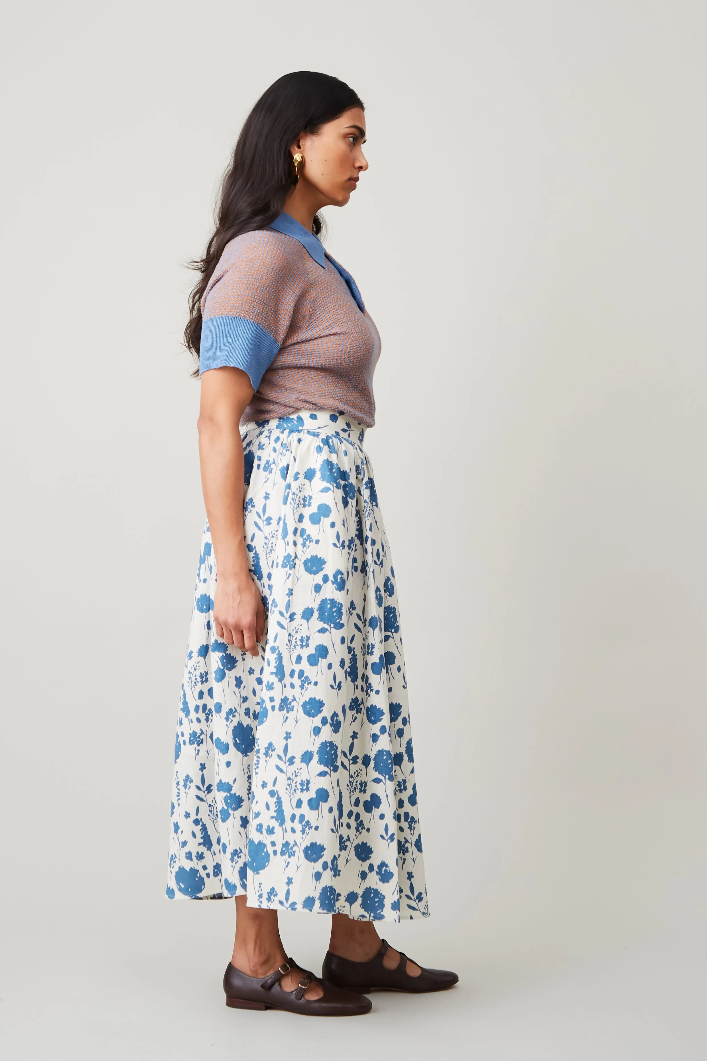RITA SKIRT | BLUE FLOATING FLORAL LINEN sold by Caron Callahan product image thumbnail 3