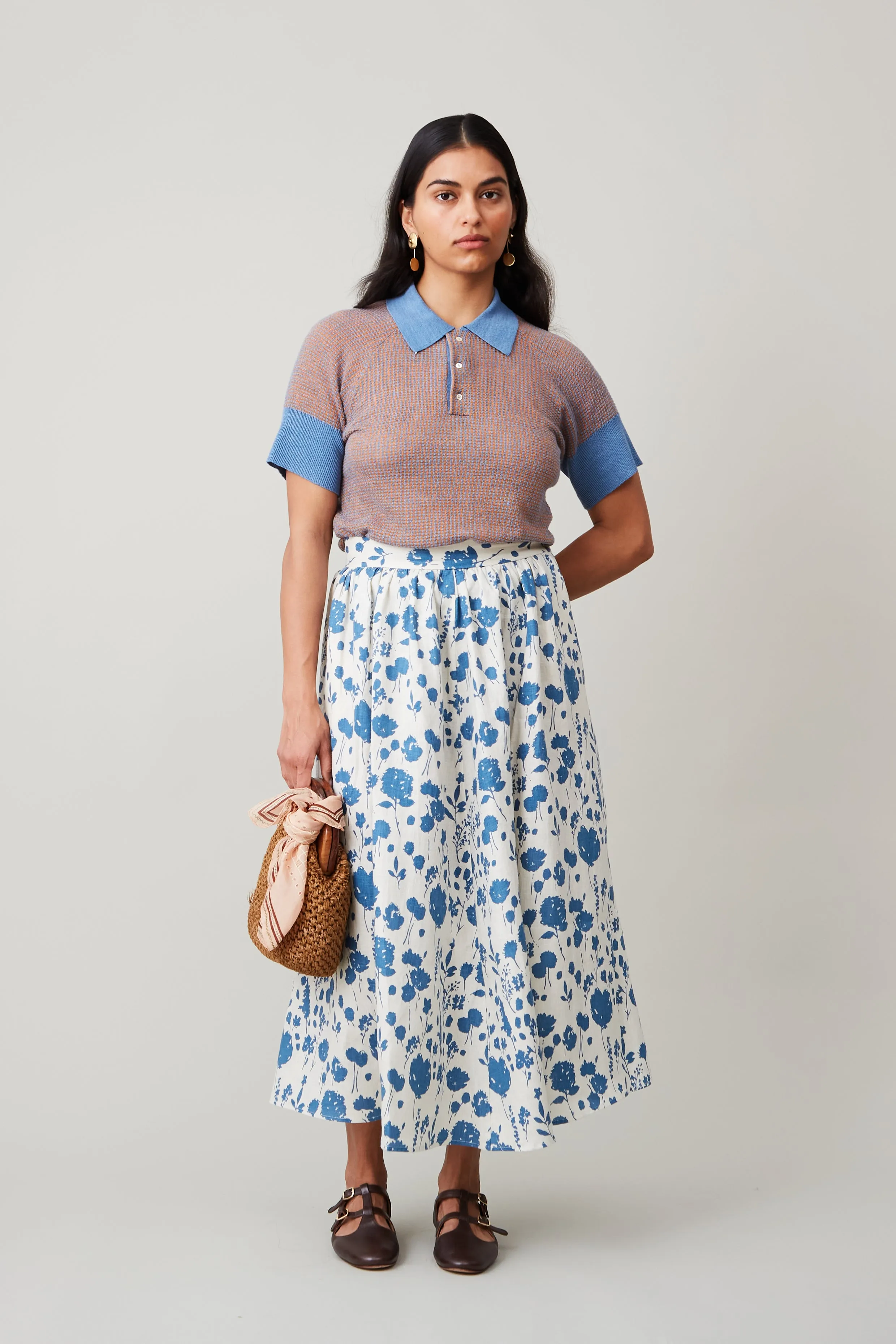 RITA SKIRT | BLUE FLOATING FLORAL LINEN sold by Caron Callahan product image thumbnail 5