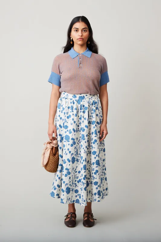 RITA SKIRT | BLUE FLOATING FLORAL LINEN made by Caron Callahan