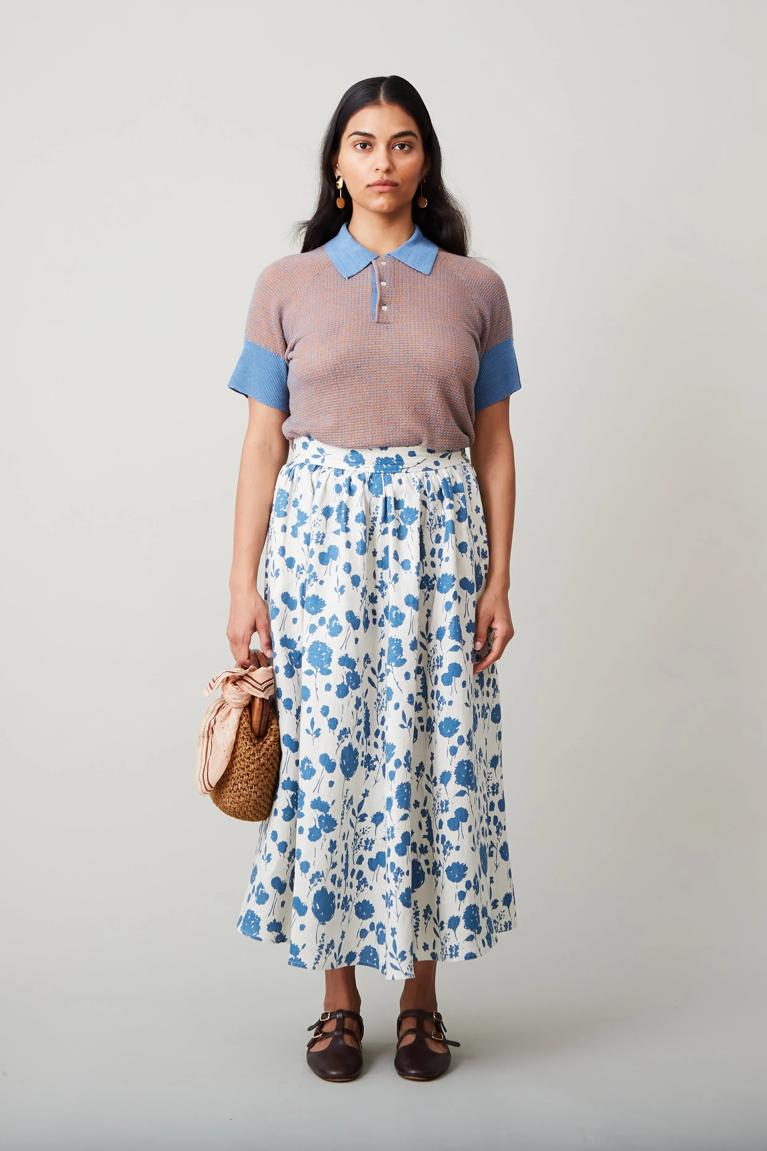 RITA SKIRT | BLUE FLOATING FLORAL LINEN sold by Caron Callahan