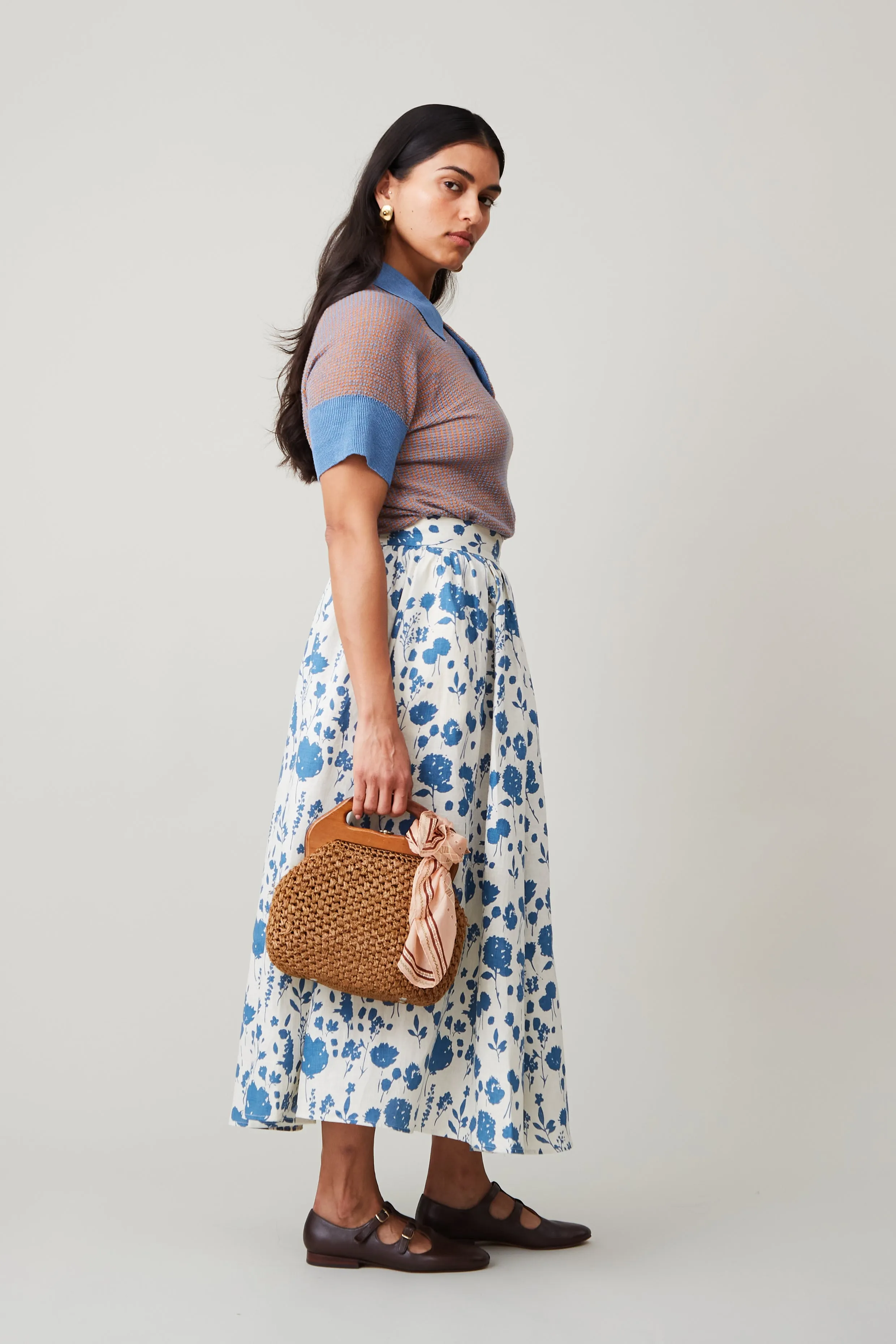 RITA SKIRT | BLUE FLOATING FLORAL LINEN sold by Caron Callahan product image thumbnail 2