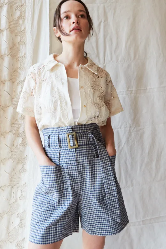 DEVON SHORT | NAVY MINI PLAID made by Caron Callahan