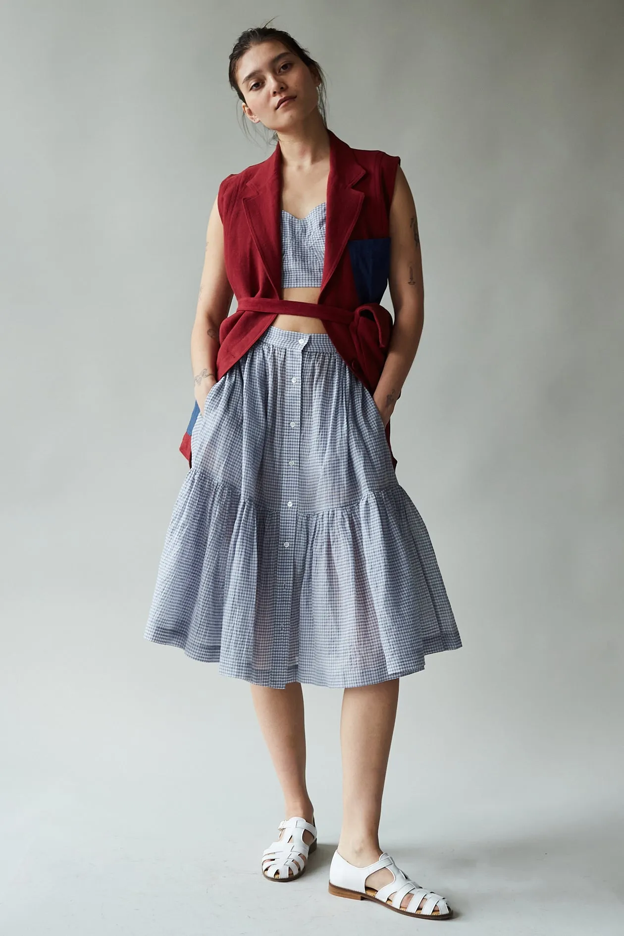 DAHLIA SKIRT | BLUE GINGHAM VOILE sold by Caron Callahan product image thumbnail 3