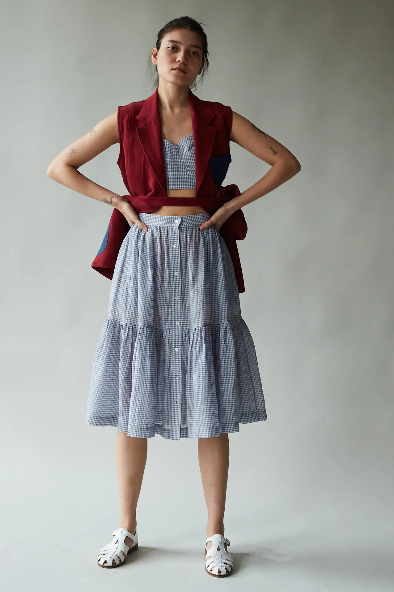 DAHLIA SKIRT | BLUE GINGHAM VOILE sold by Caron Callahan product image thumbnail 5