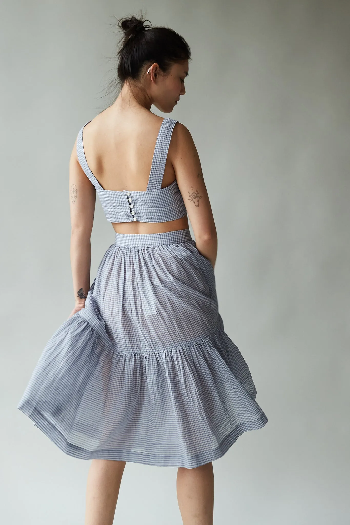 DAHLIA SKIRT | BLUE GINGHAM VOILE sold by Caron Callahan product image thumbnail 4