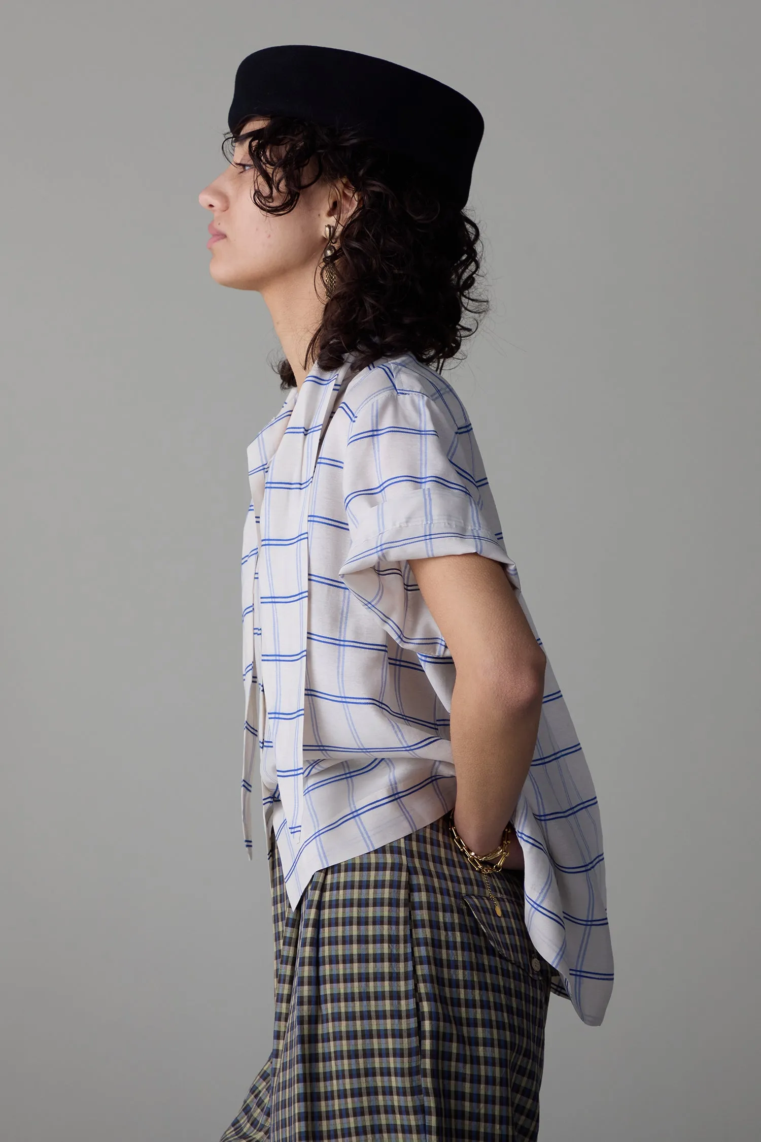 WESLEY SHIRT | CREAM & BLUE WINDOWPANE sold by Caron Callahan product image thumbnail 5