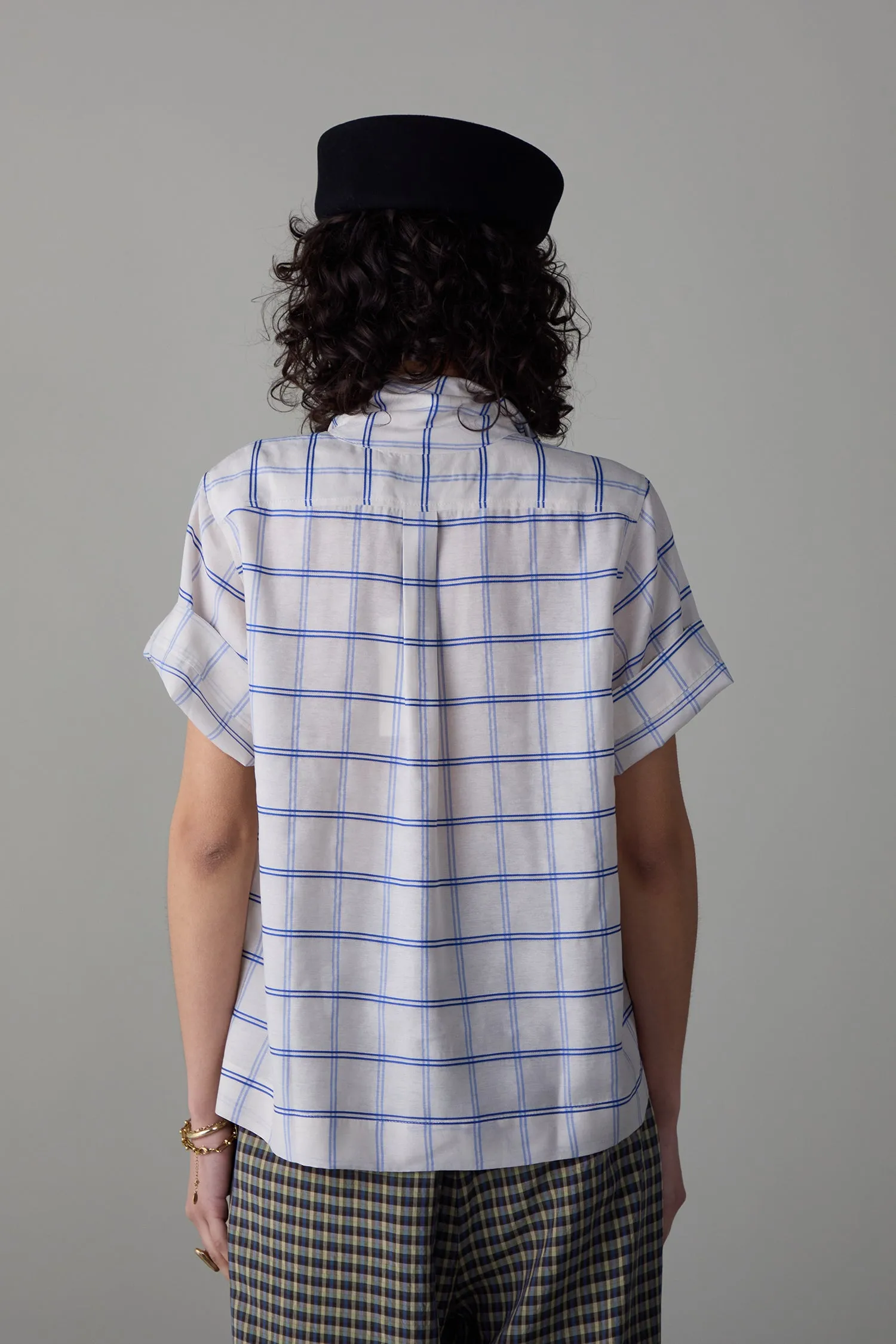 WESLEY SHIRT | CREAM & BLUE WINDOWPANE sold by Caron Callahan product image thumbnail 4