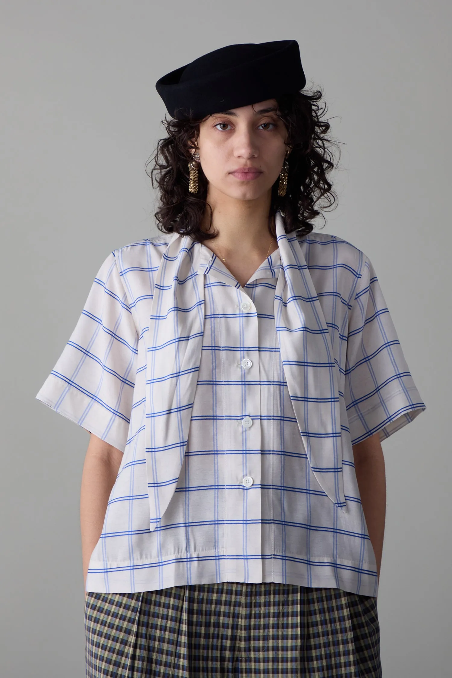WESLEY SHIRT | CREAM & BLUE WINDOWPANE sold by Caron Callahan product image thumbnail 2