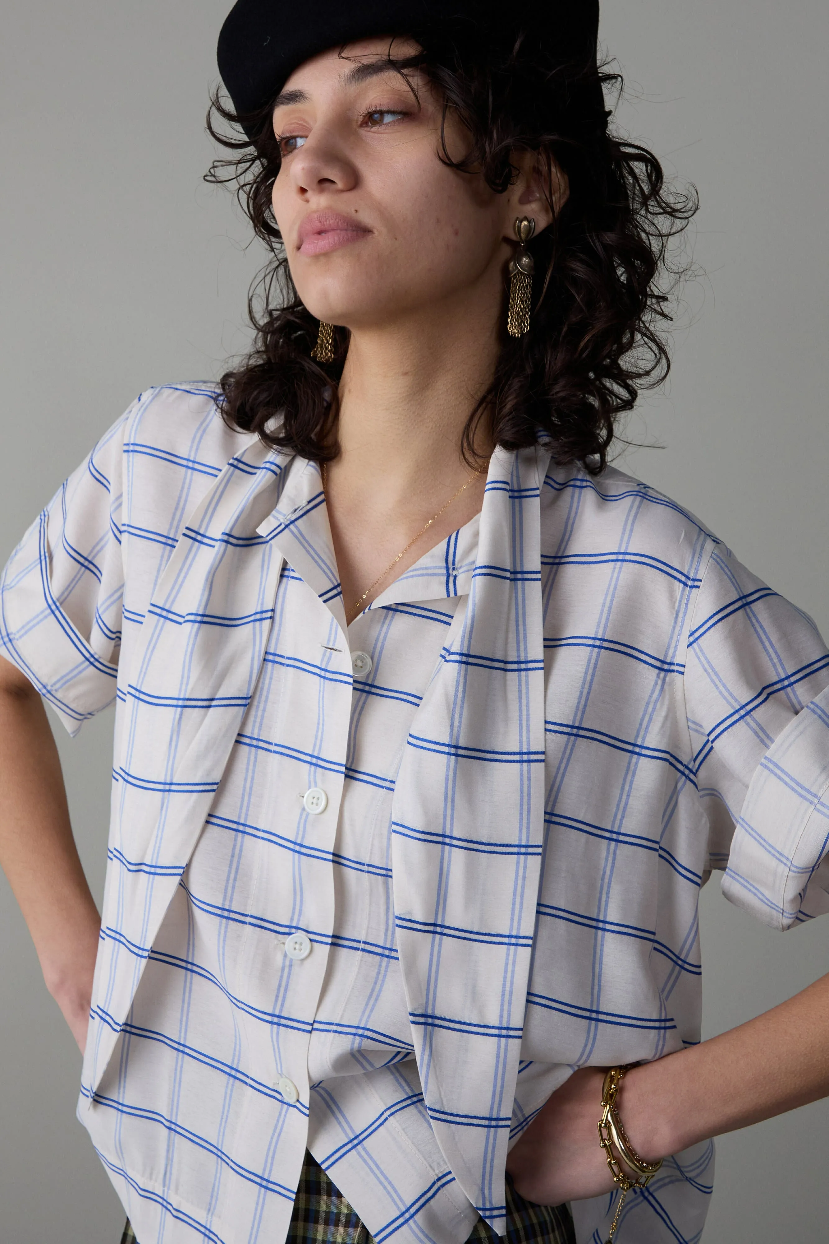 WESLEY SHIRT | CREAM & BLUE WINDOWPANE sold by Caron Callahan product image thumbnail 3