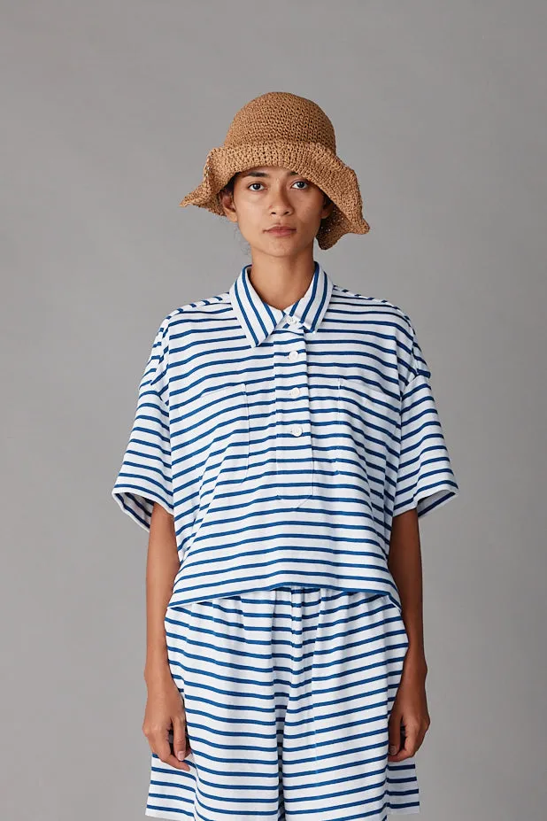 ISSA TOP | BLUE & WHITE STRIPE JERSEY sold by Caron Callahan