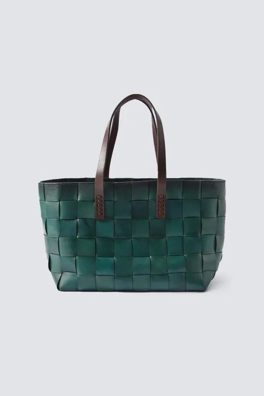 Japan Tote Forest Green w/ flat Dark Brown handles made by Dragon Diffusion