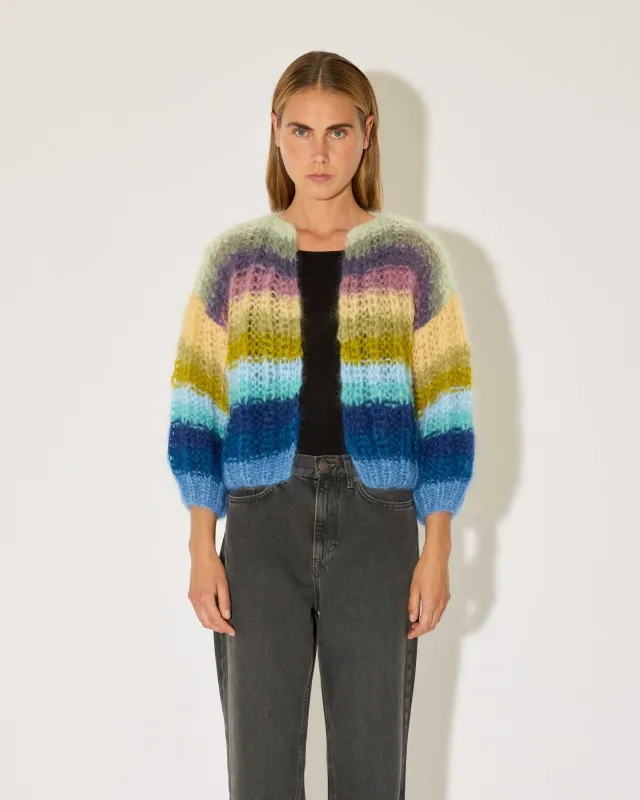 Mohair Ribbed Bomber Cardigan, Striped sold by Maiami