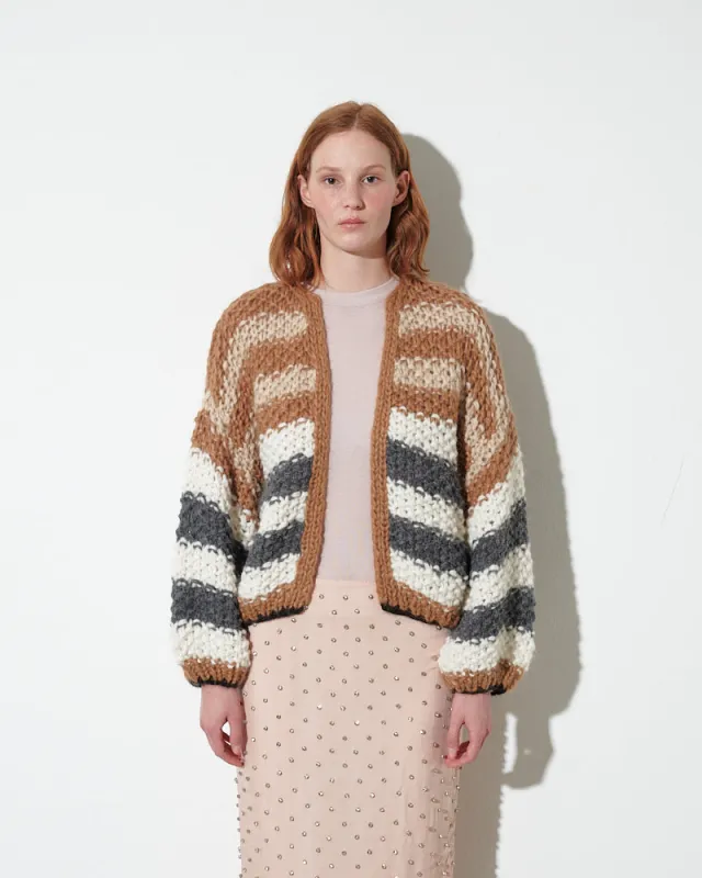 Chunky Alpaca Pearl Pattern Bomber, Striped made by Maiami
