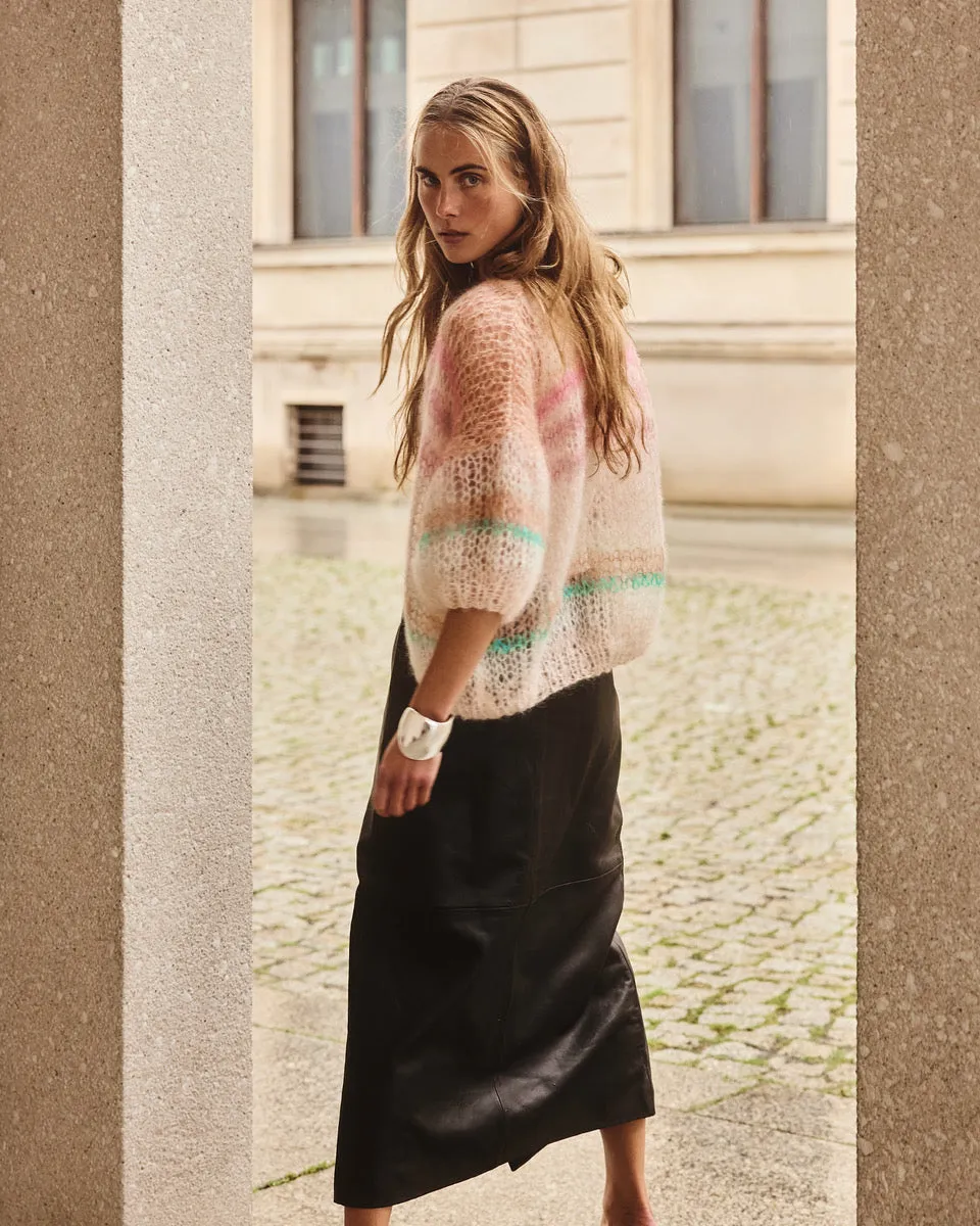 Mohair Short Sleeve Bomber Cardigan, Light Stripes sold by Maiami product image thumbnail 3