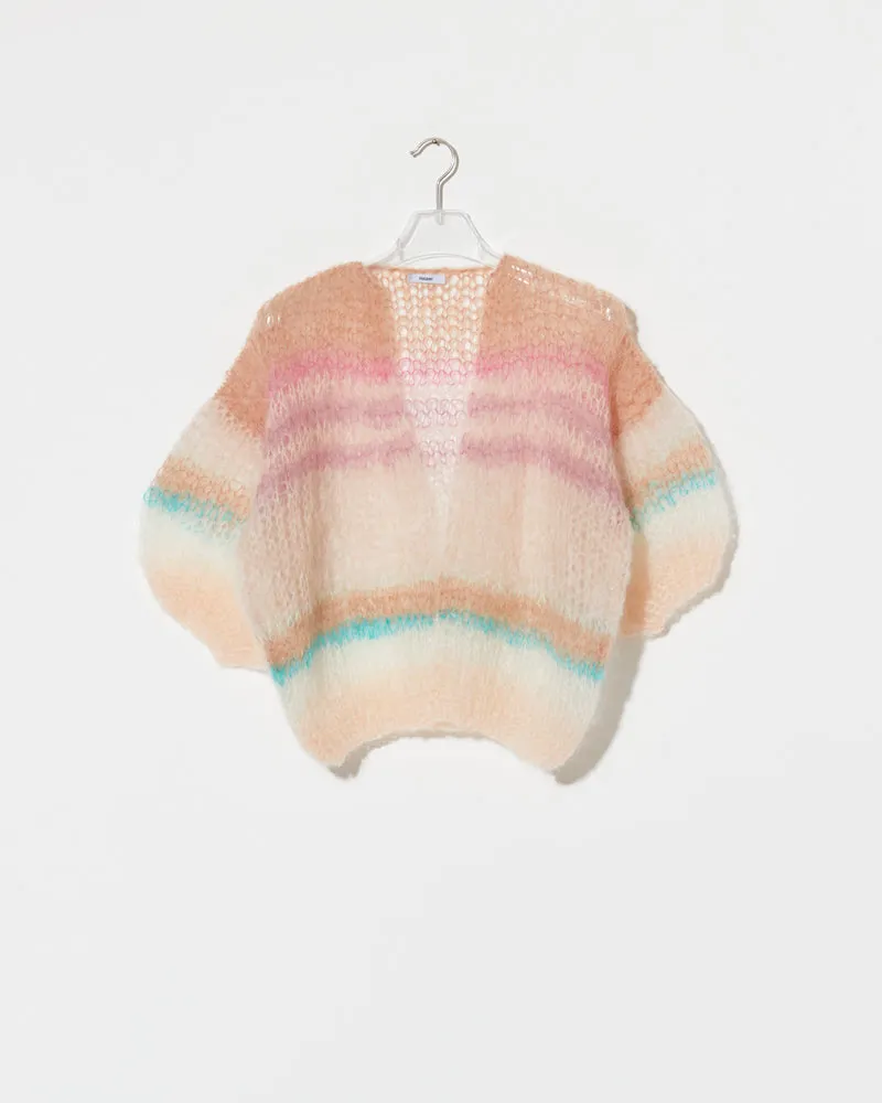 Mohair Short Sleeve Bomber Cardigan, Light Stripes sold by Maiami product image thumbnail 2