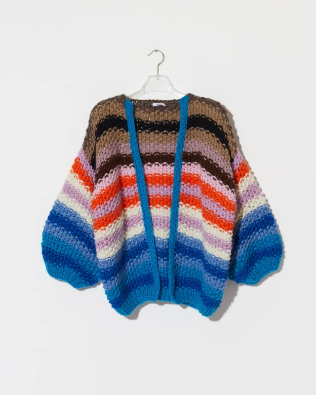 Merino Pearl Pattern Striped Cardigan | Sale made by Maiami