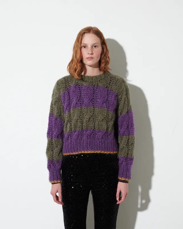 Mohair Cable Stripes Short Pullover made by Maiami