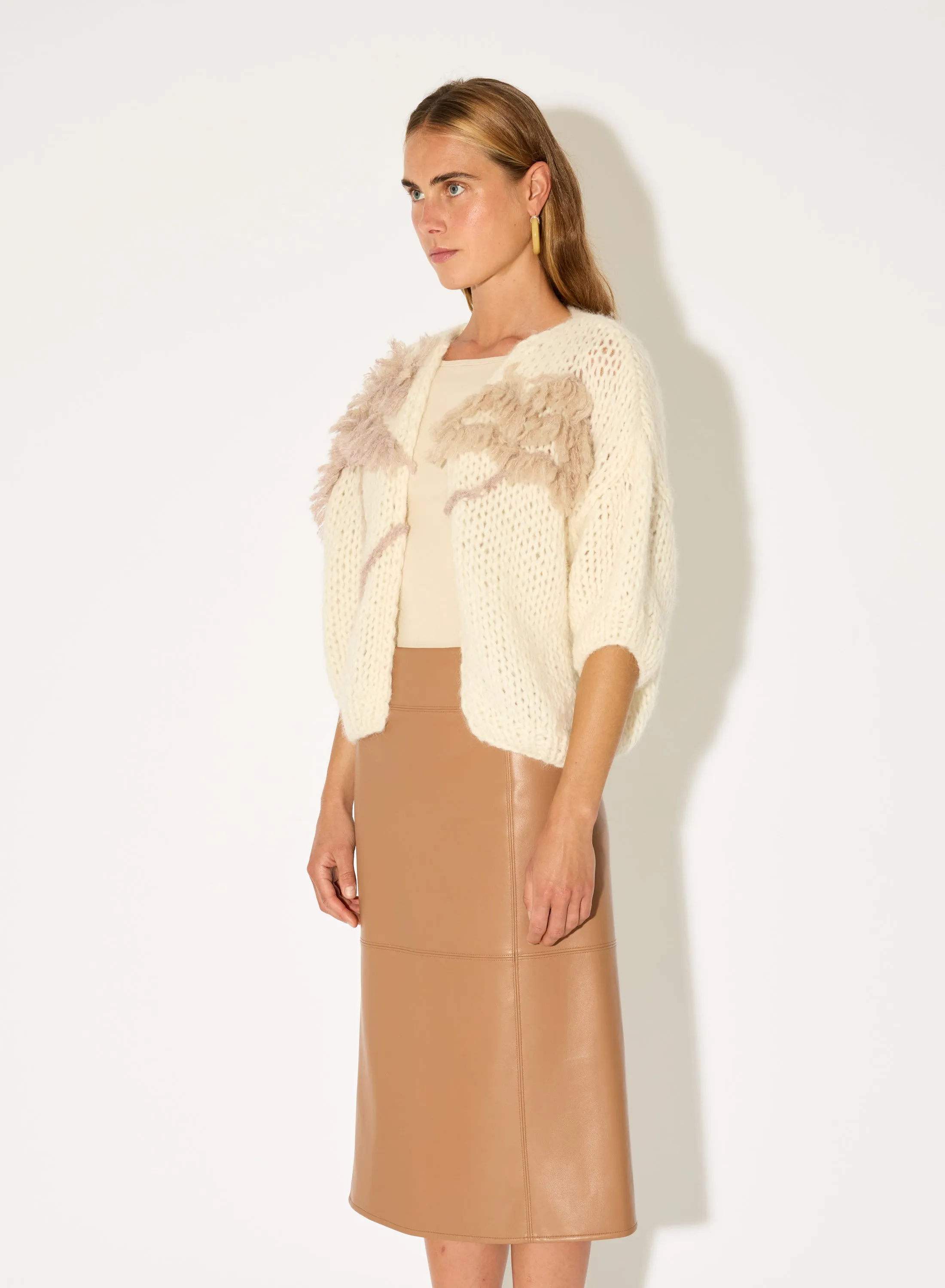 Alpaca Short Sleeve Cardigan, Palm Embroidery (Front) sold by Maiami product image thumbnail 5