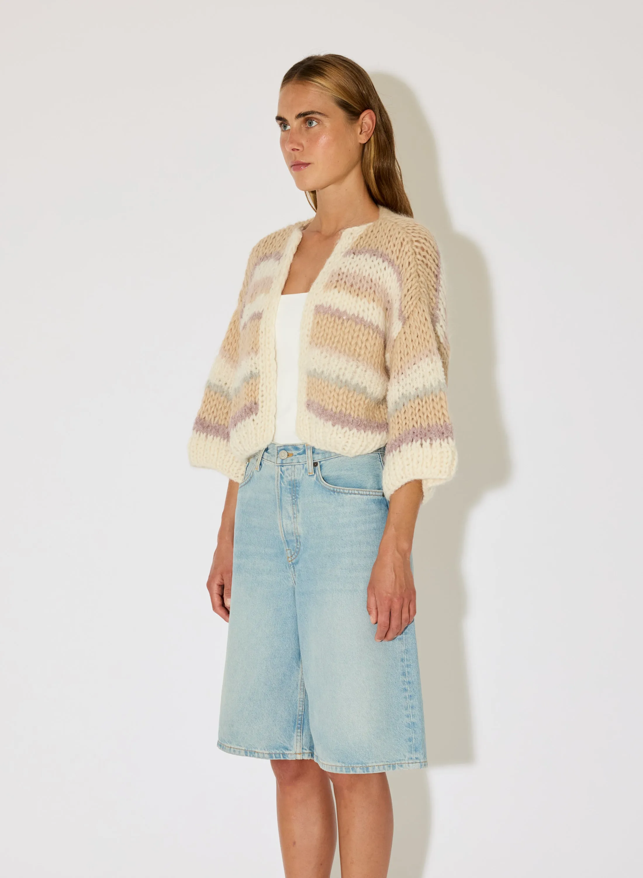 Alpaca Mixed Stripes Short Sleeve Cardigan sold by Maiami product image thumbnail 3