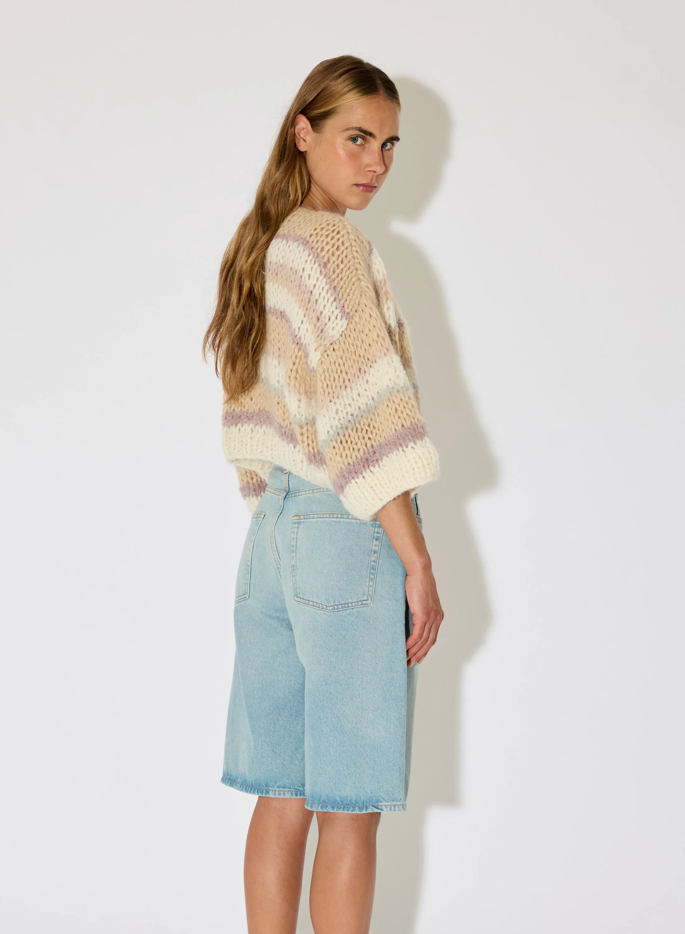 Alpaca Mixed Stripes Short Sleeve Cardigan sold by Maiami product image thumbnail 4