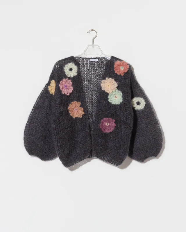 Mohair Bomber Cardigan Flower Embroidery made by Maiami