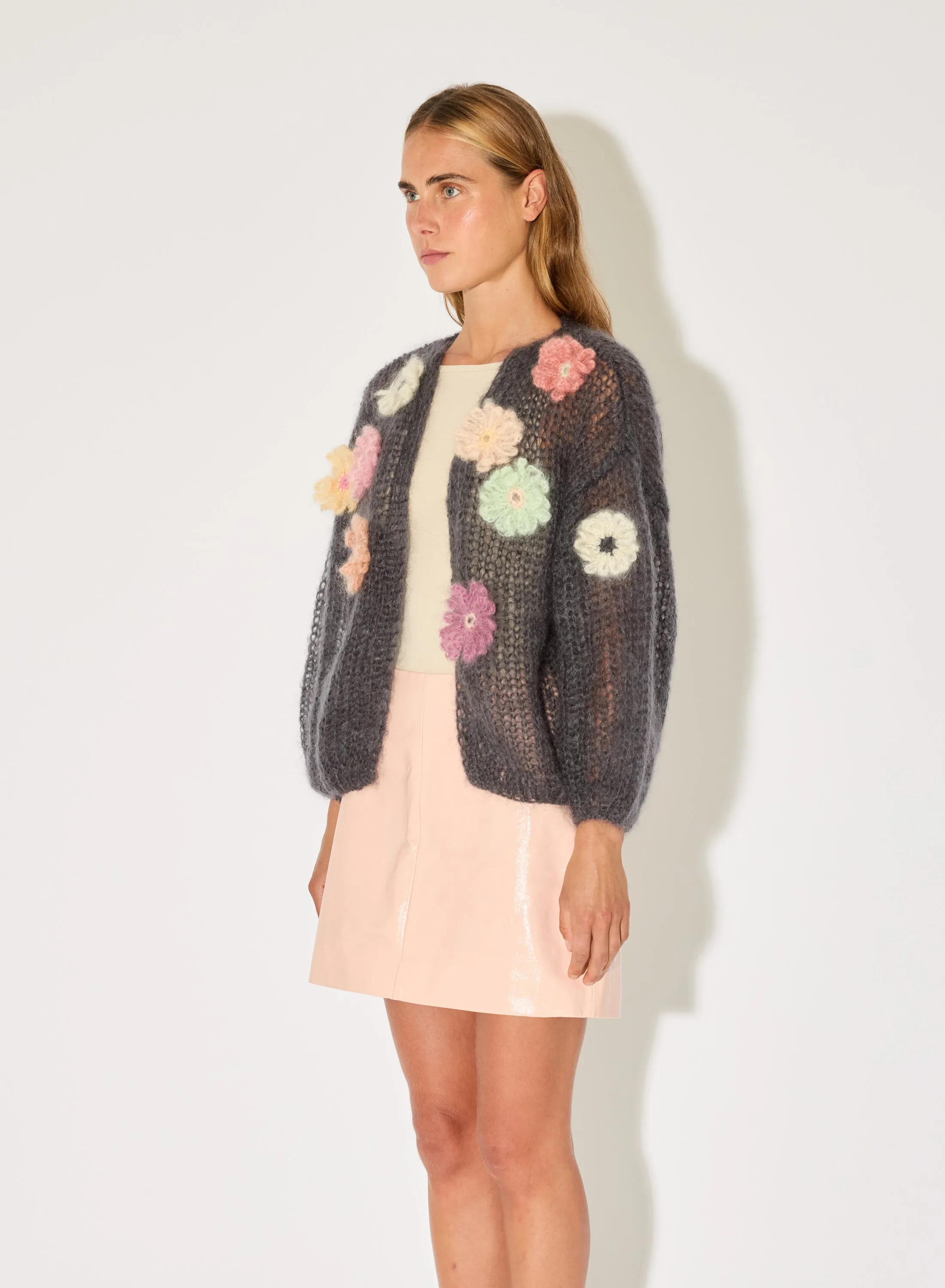 Mohair Bomber Cardigan Flower Embroidery sold by Maiami product image thumbnail 3