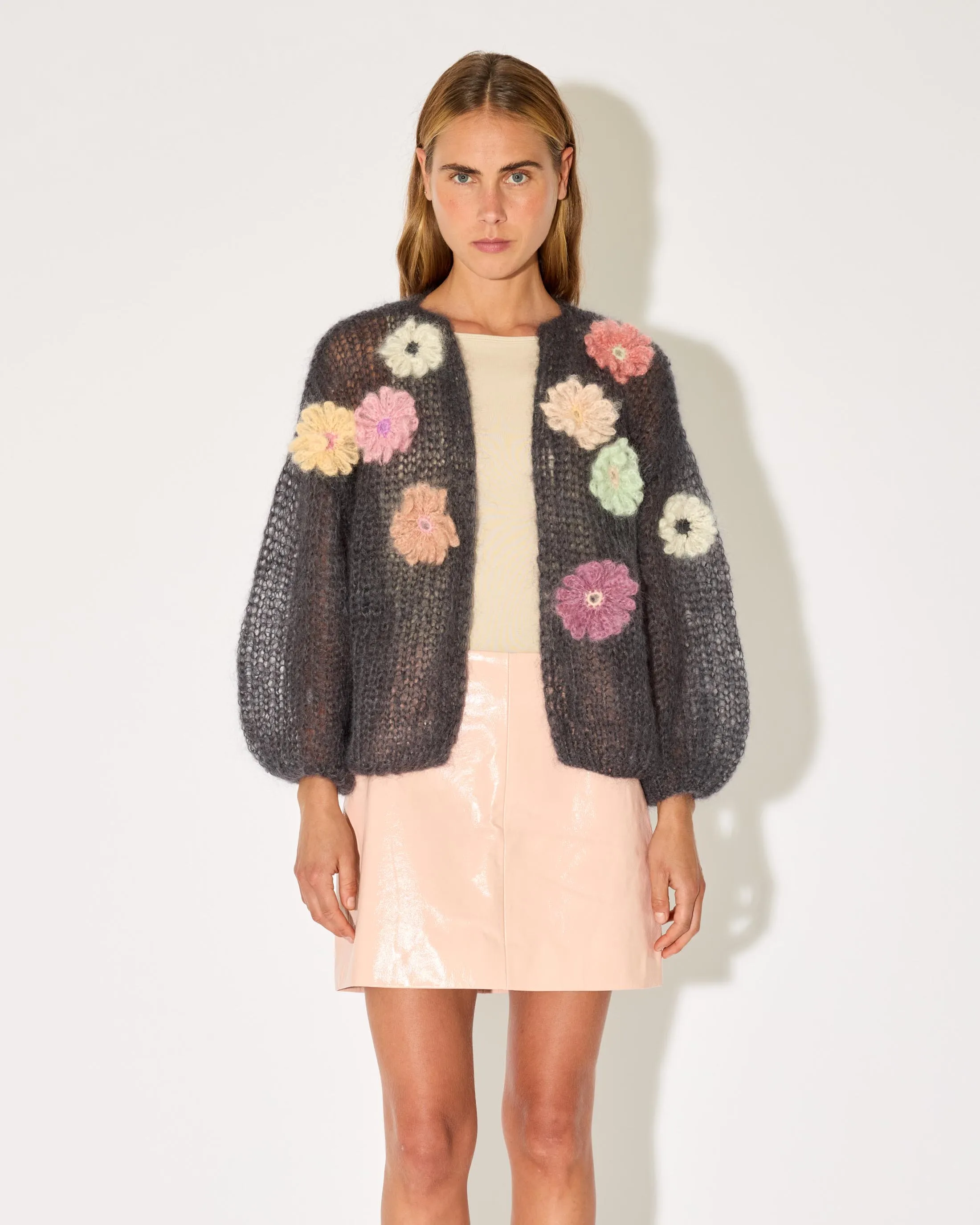 Mohair Bomber Cardigan Flower Embroidery sold by Maiami product image thumbnail 2