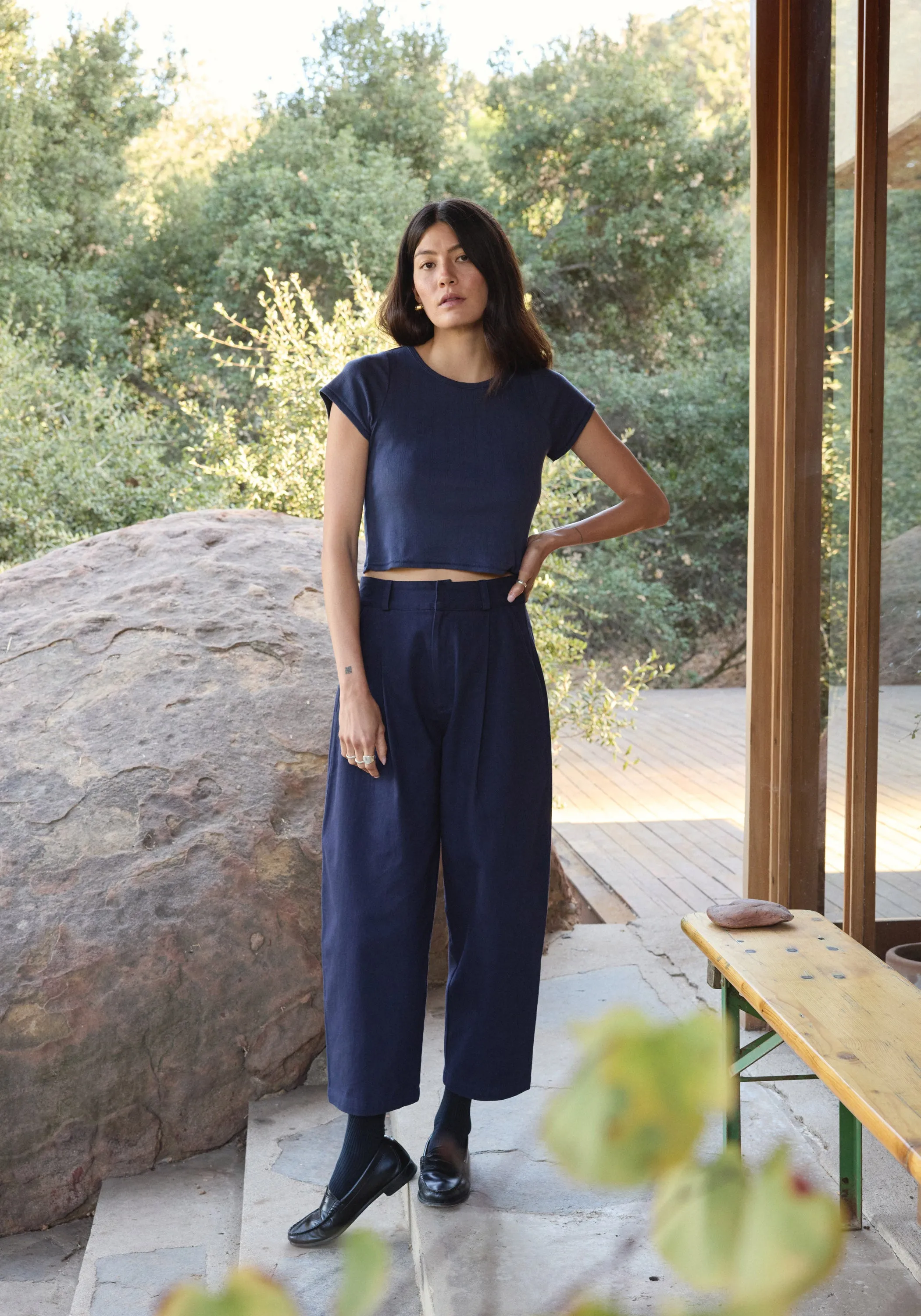 Ana Crop Trouser Navy Twill sold by First Rite