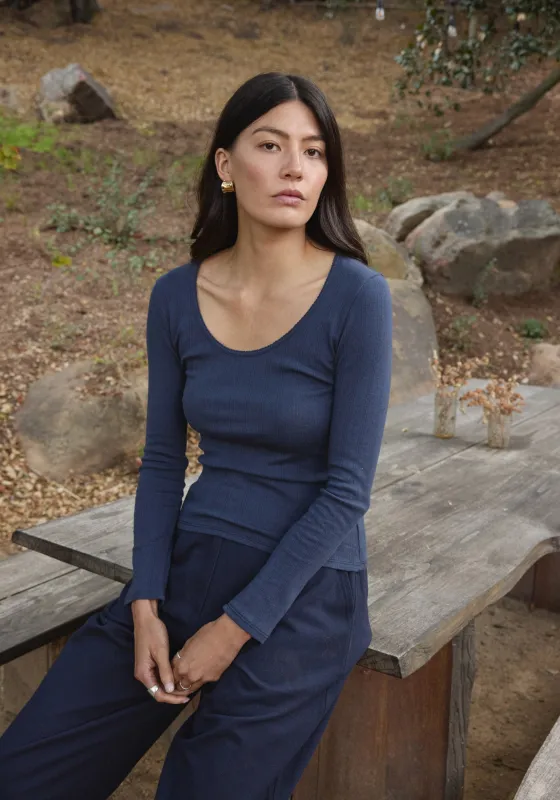 LS Scoop Pointelle Tee Navy made by First Rite