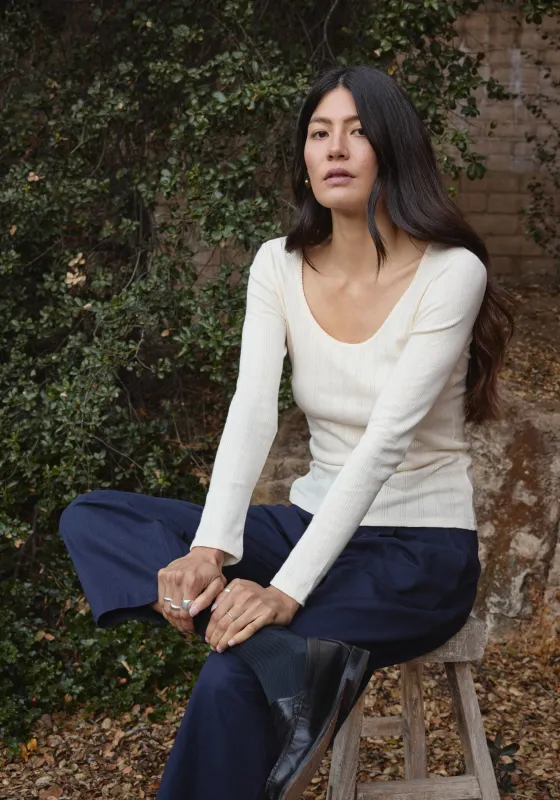 LS Scoop Pointelle Tee Natural made by First Rite