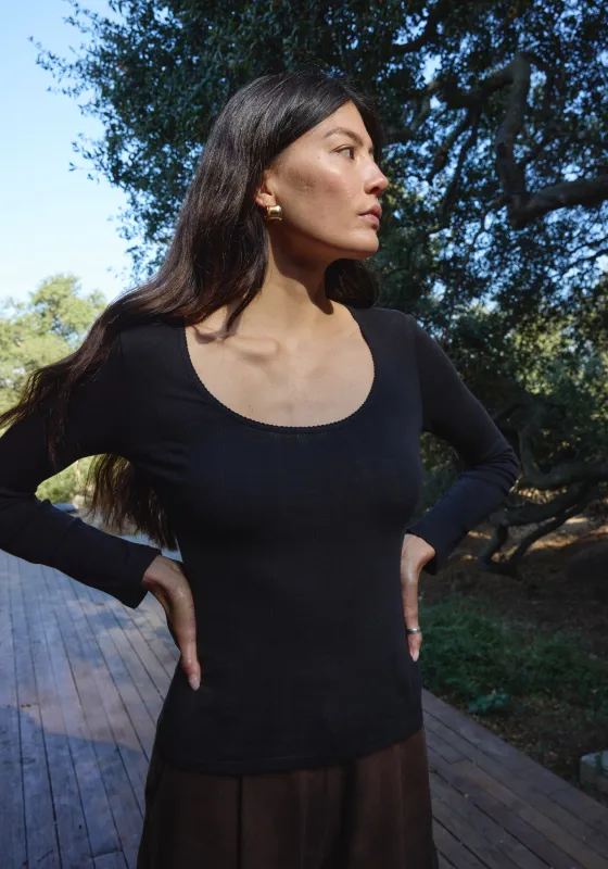 LS Scoop Pointelle Tee Black made by First Rite