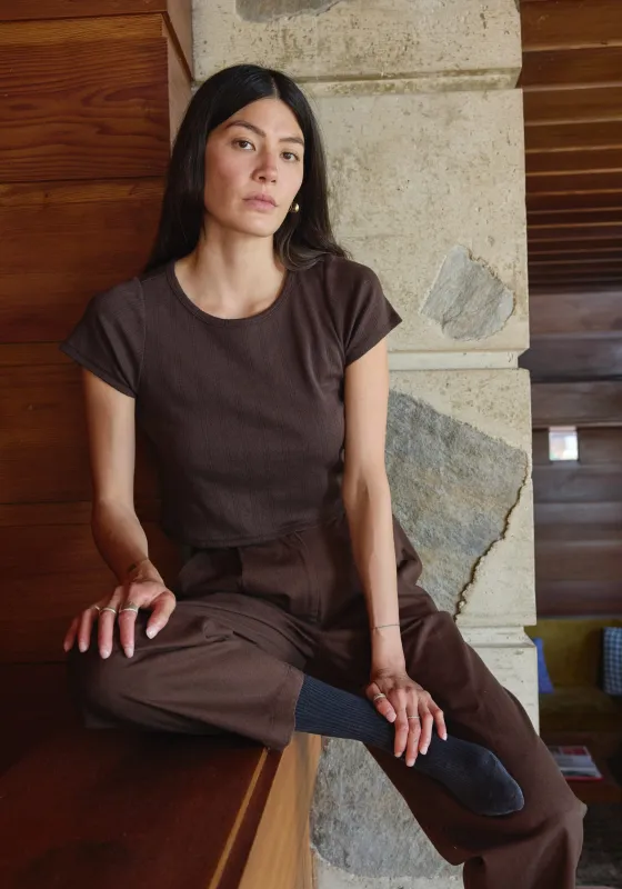 Crop Pointelle Tee Walnut made by First Rite