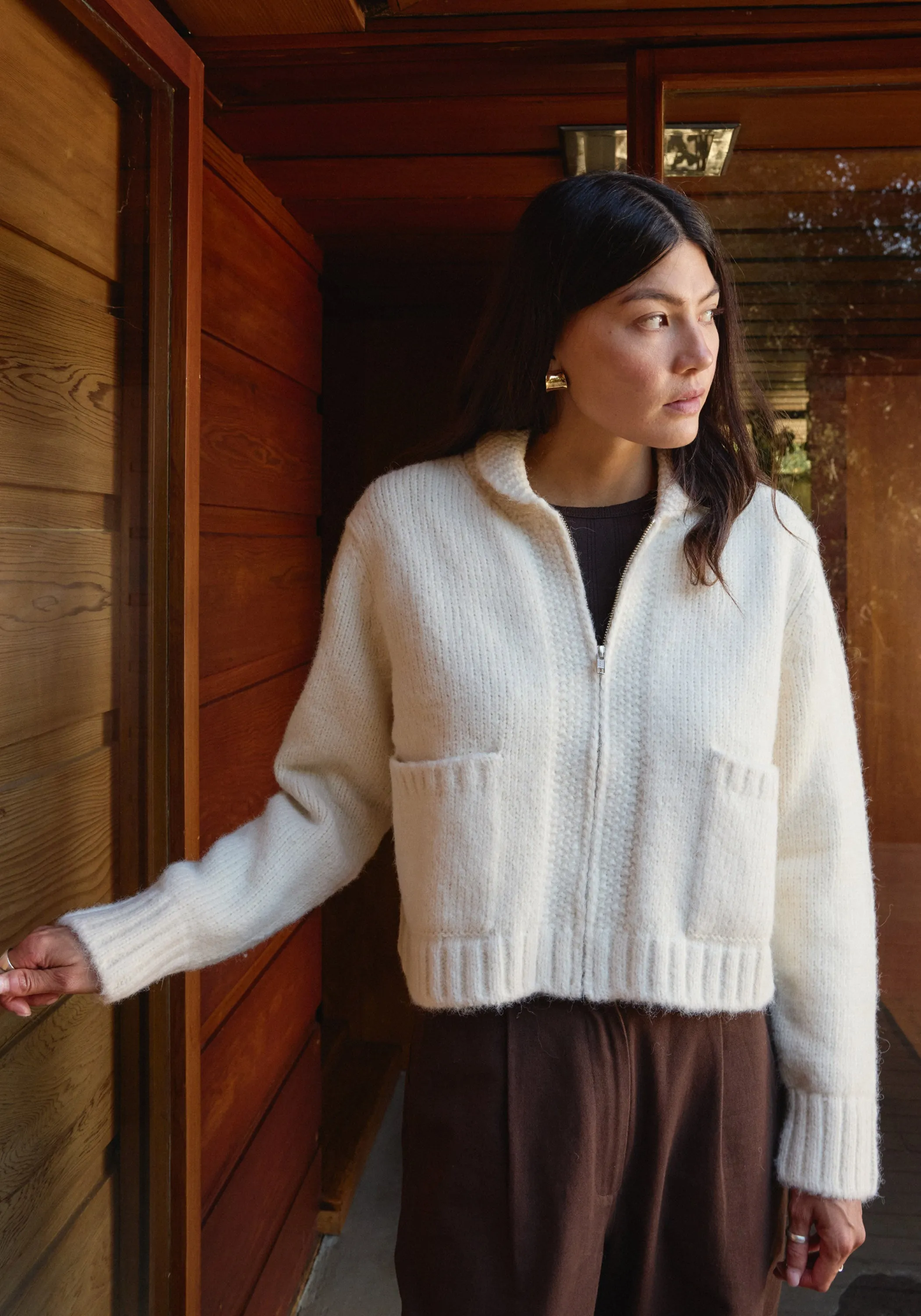 Zip Up Cardigan Ivory sold by First Rite product image thumbnail 4