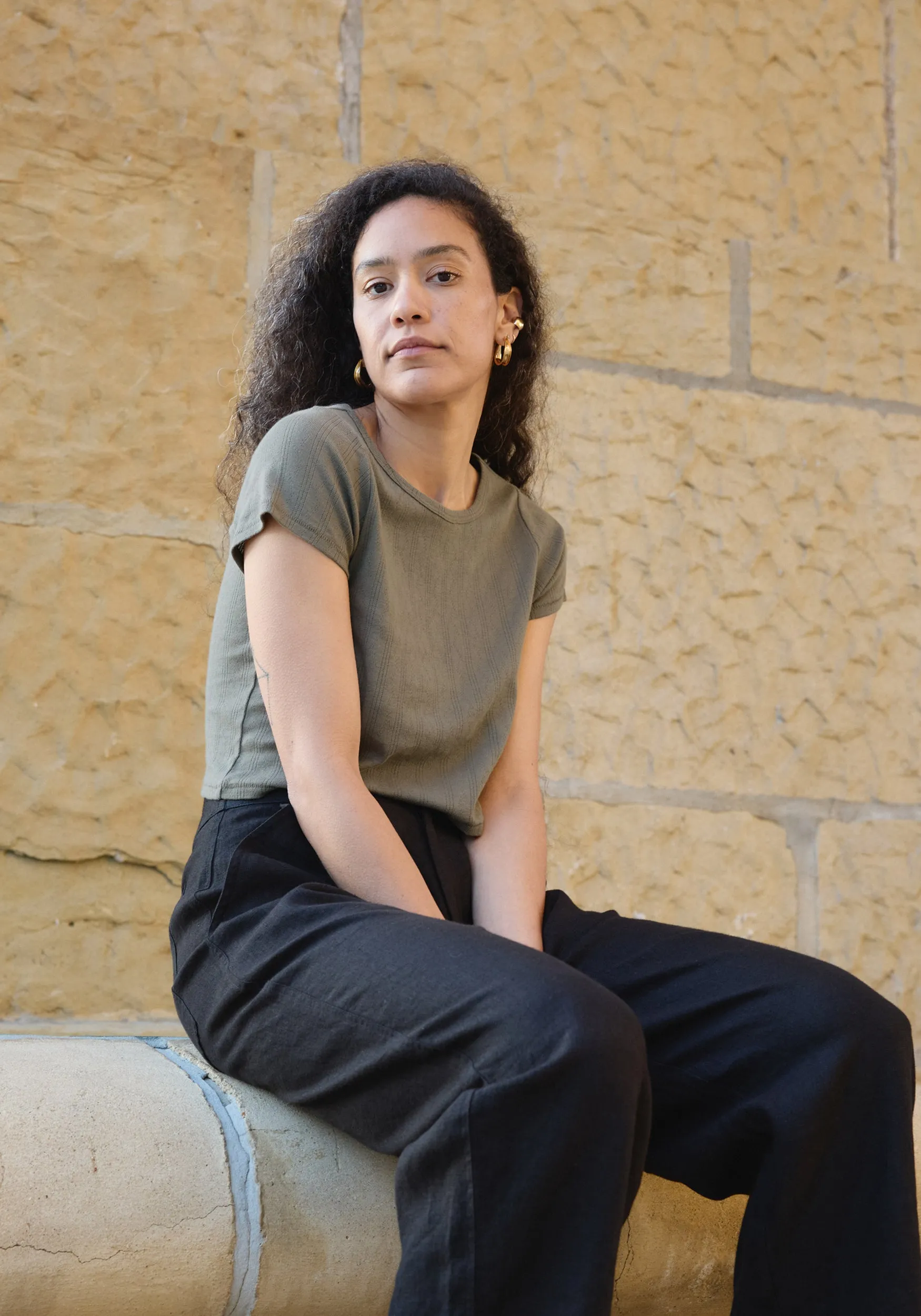 Crop Pointelle Tee Sage sold by First Rite product image thumbnail 3