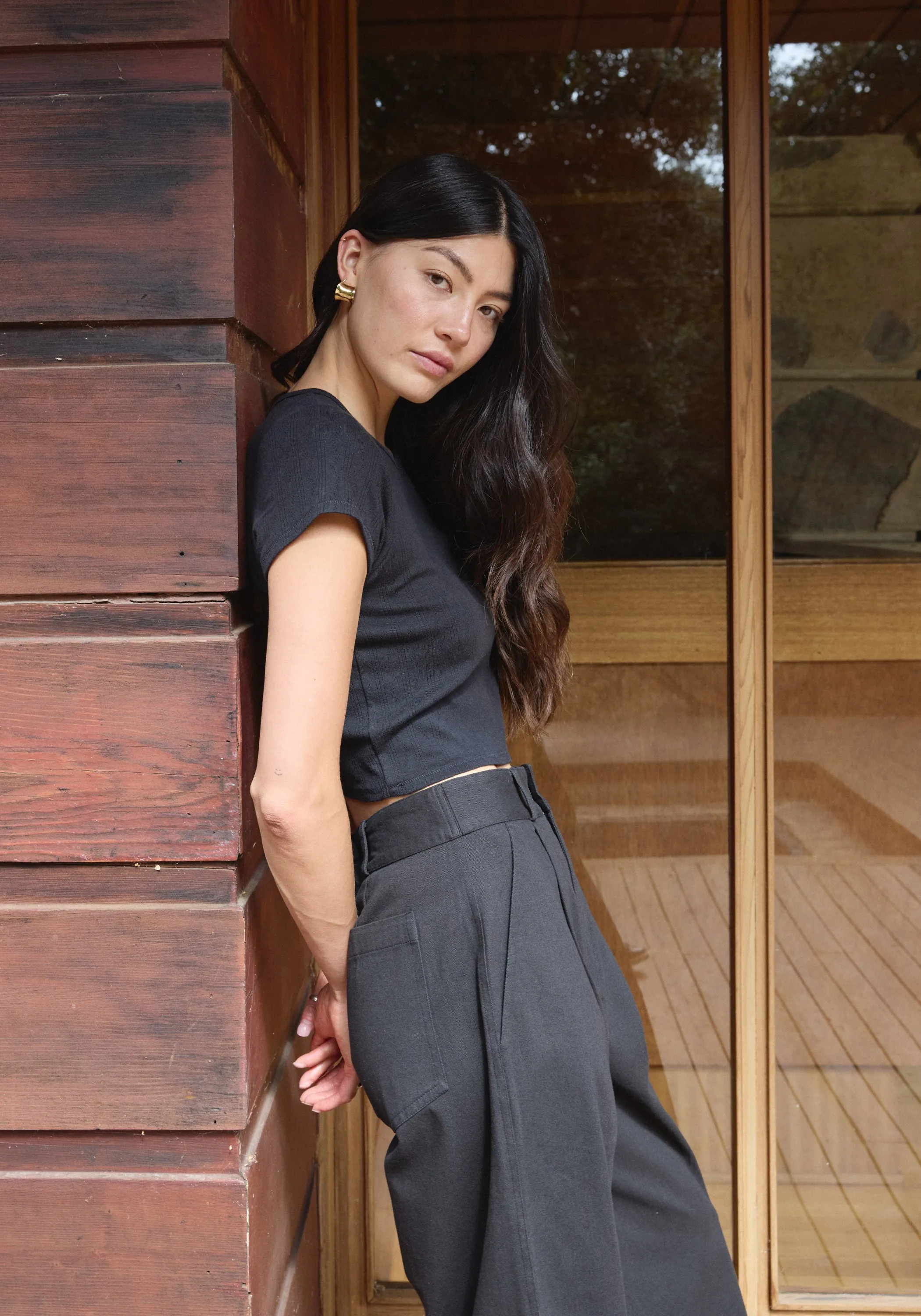 Crop Pointelle Tee Black sold by First Rite product image thumbnail 5