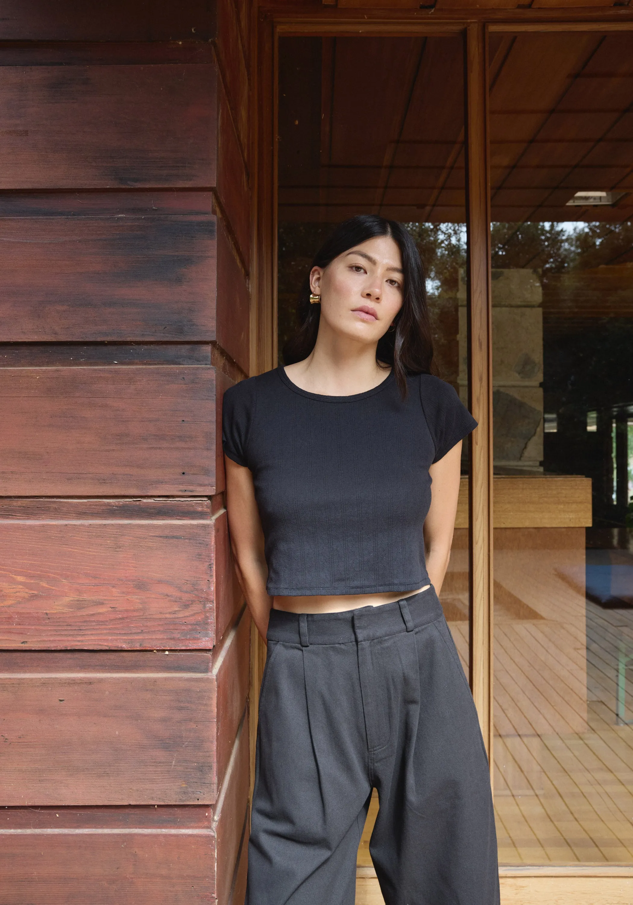 Crop Pointelle Tee Black sold by First Rite