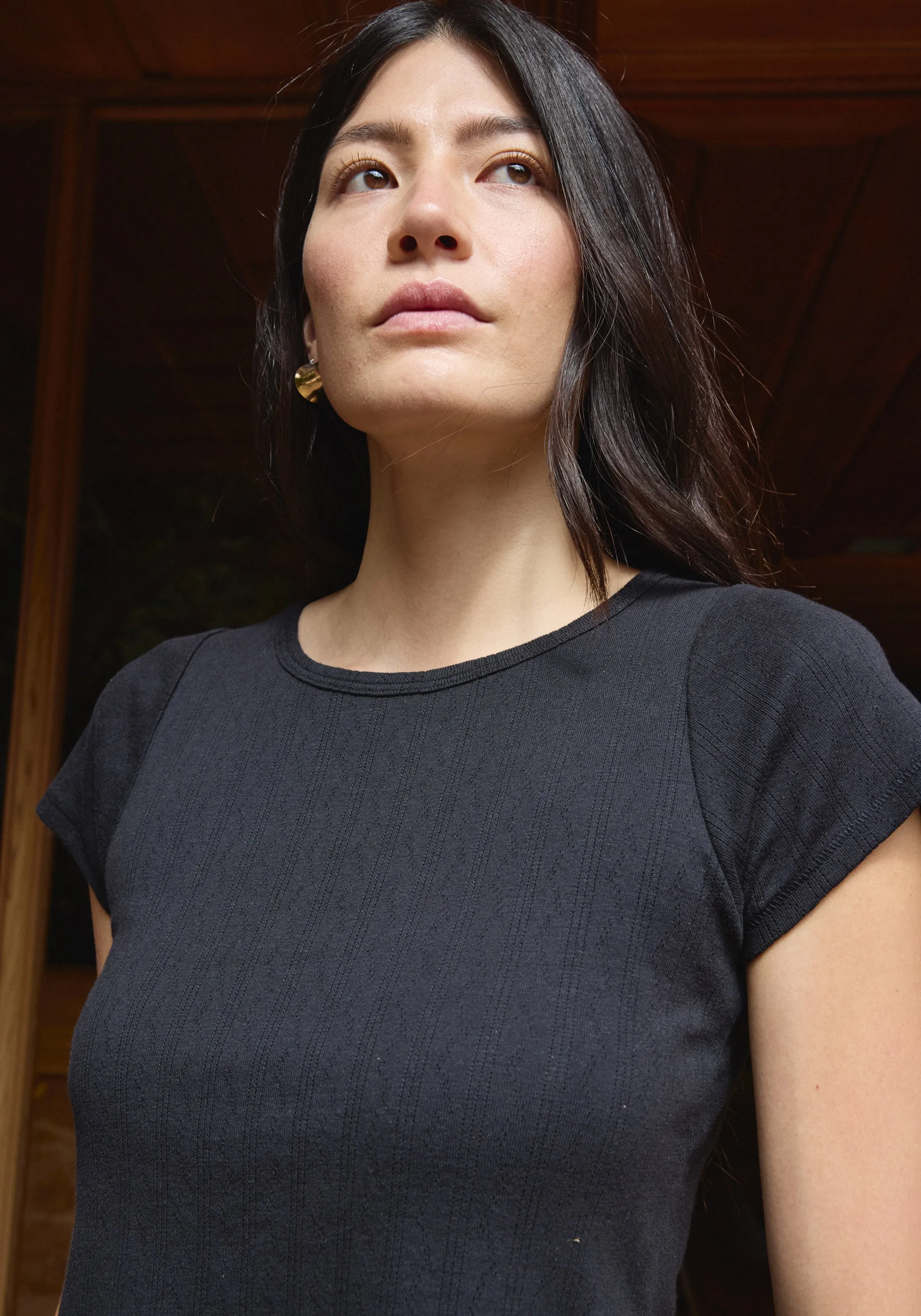 Crop Pointelle Tee Black sold by First Rite product image thumbnail 2