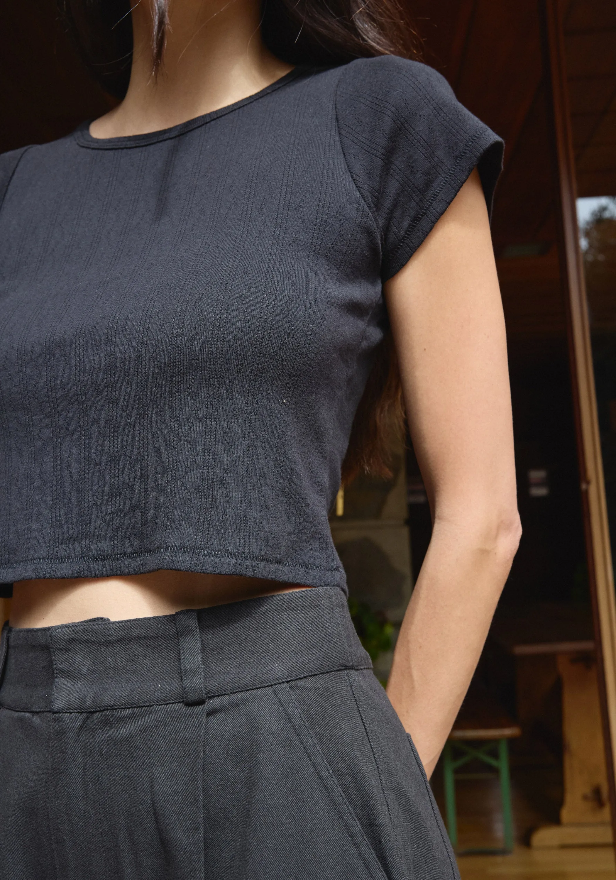 Crop Pointelle Tee Black sold by First Rite product image thumbnail 4