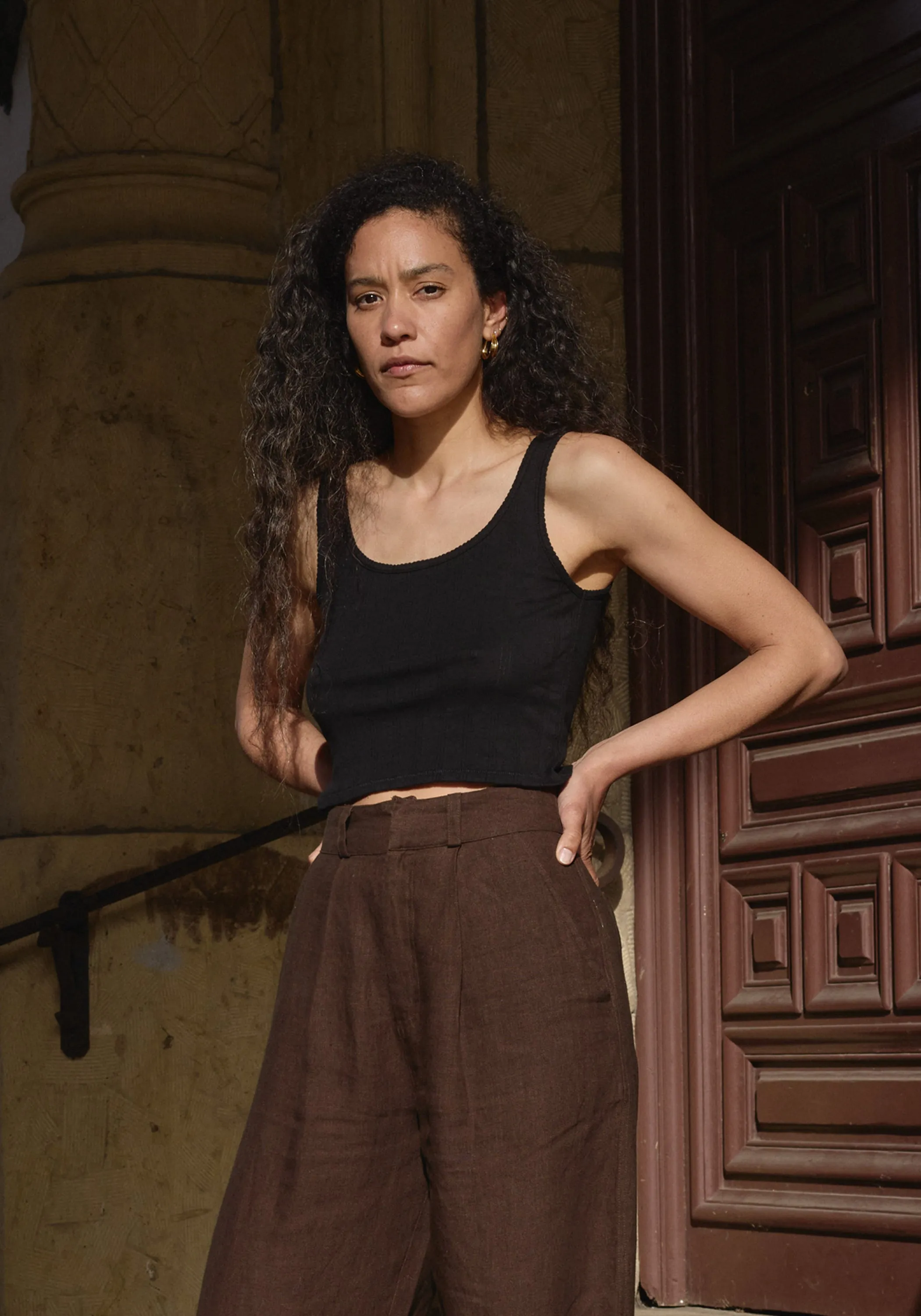 Crop Pointelle Scoop Tank Black sold by First Rite