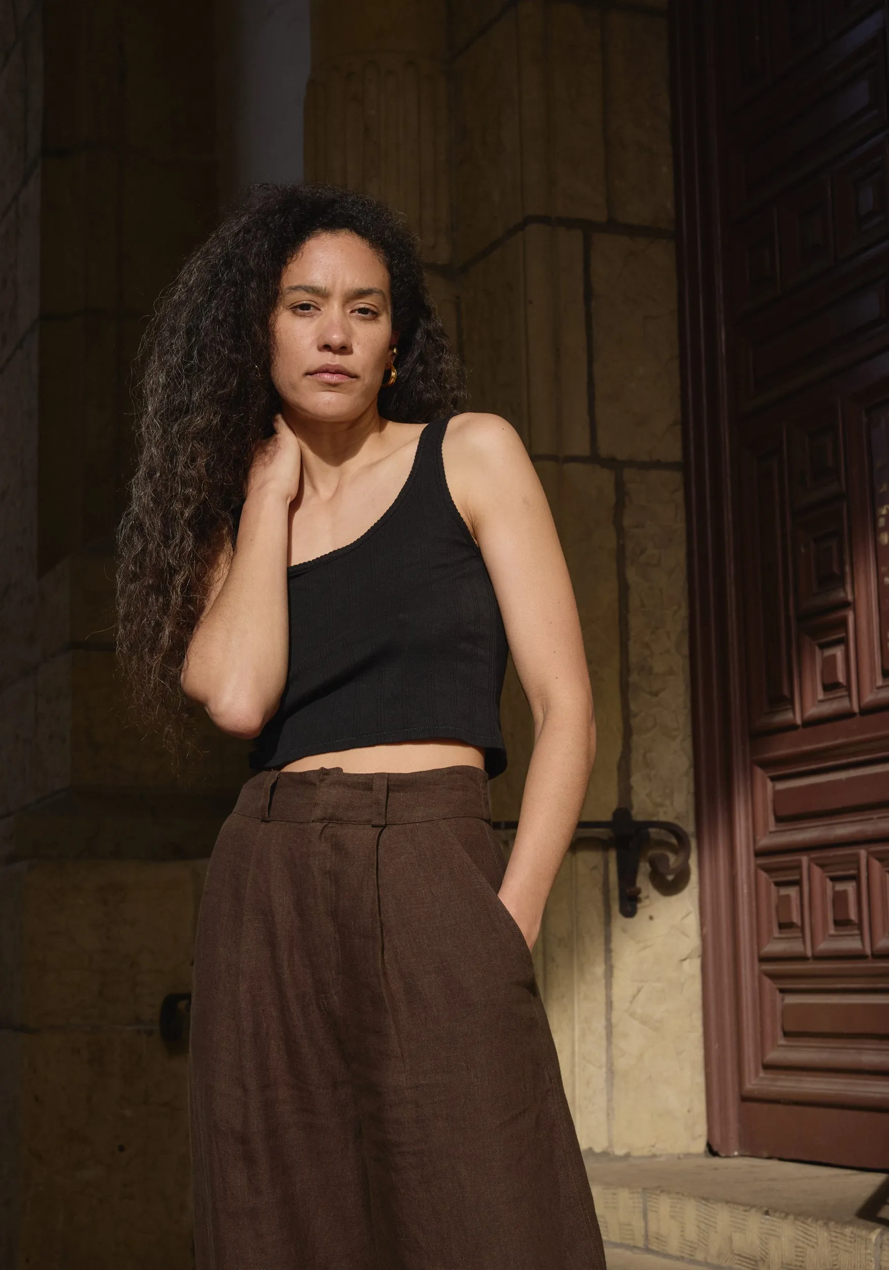 Crop Pointelle Scoop Tank Black sold by First Rite product image thumbnail 2