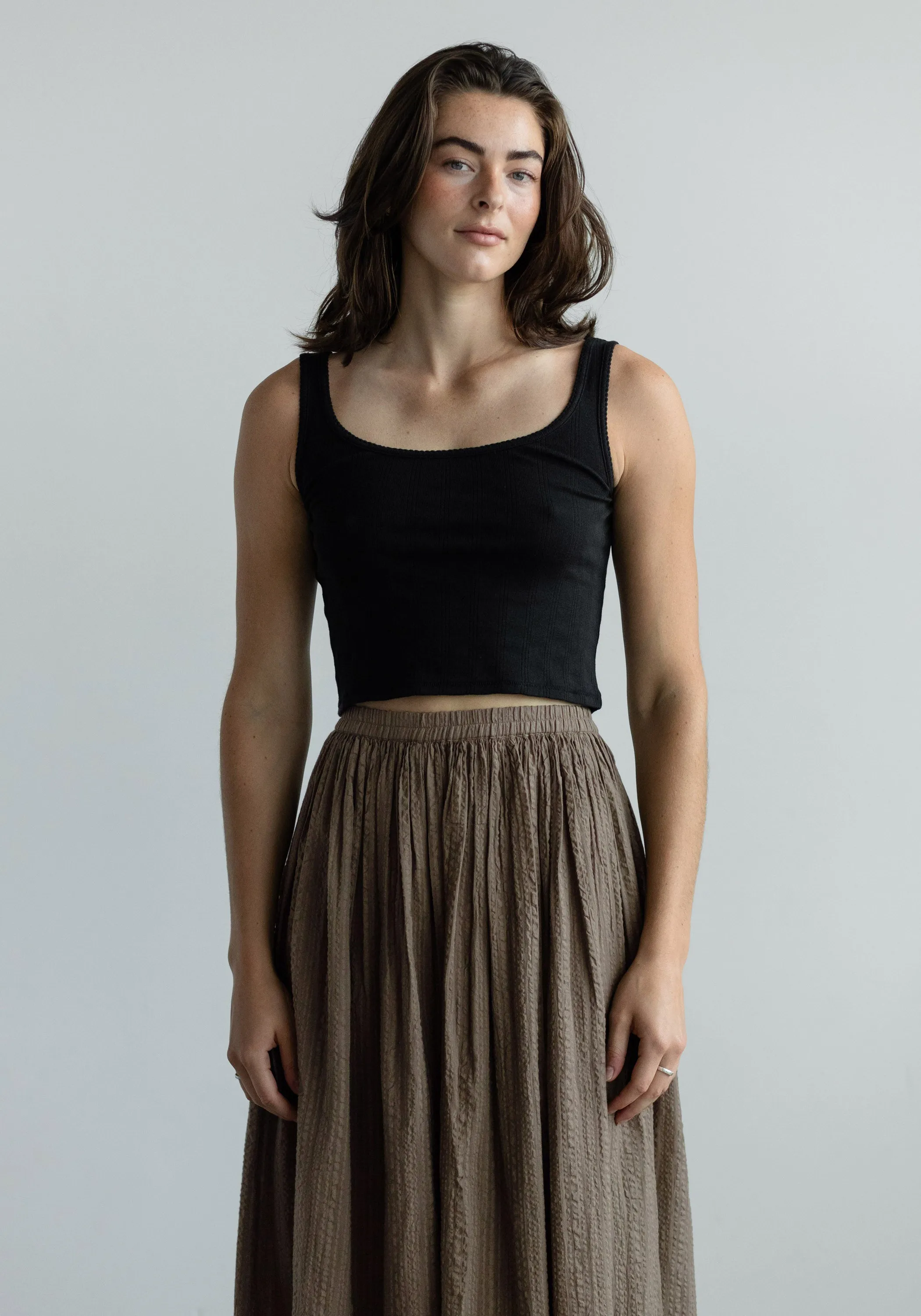 Crop Pointelle Scoop Tank Black sold by First Rite product image thumbnail 4