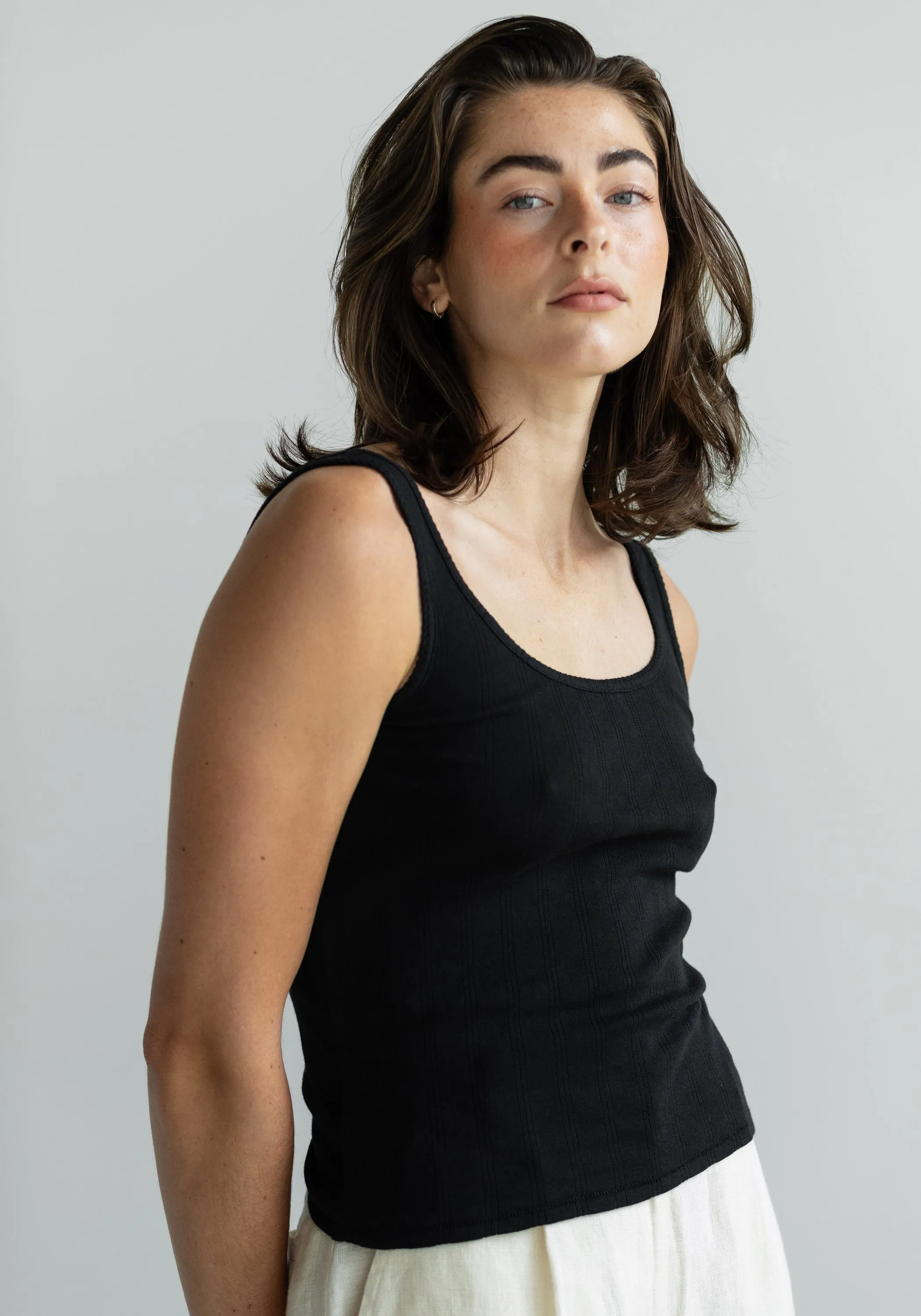 Pointelle Scoop Tank Black sold by First Rite product image thumbnail 3